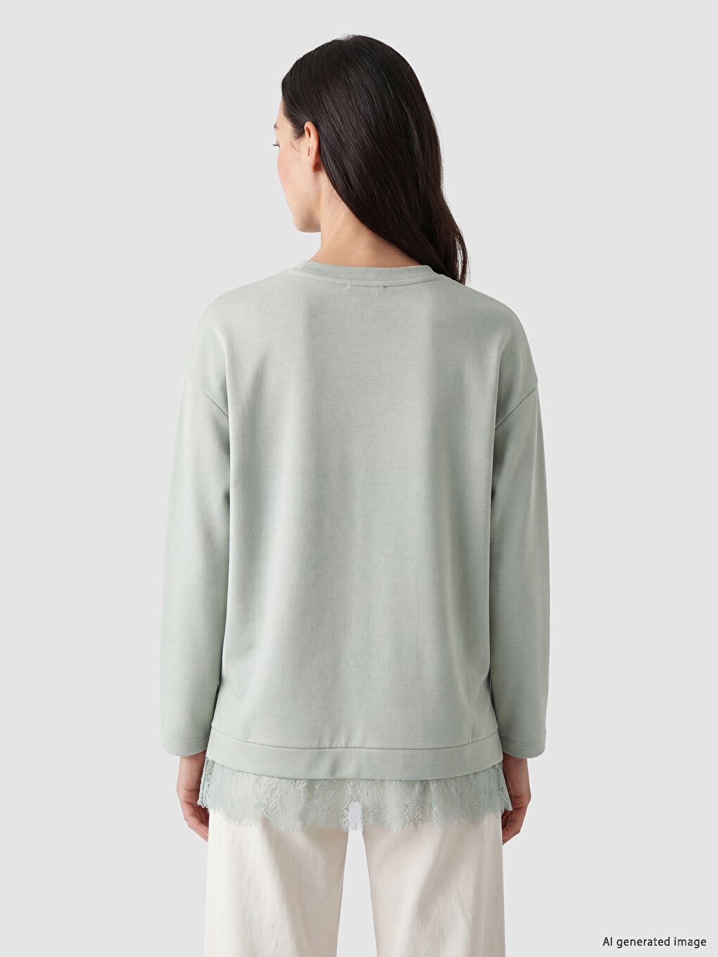 Lace Detailed Soft Touch Women's Sweatshirt Tunic-2