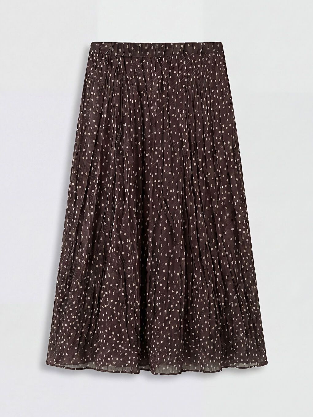 Ekru Beli Lastikli Puantiyeli Şifon Pileli Etek-1