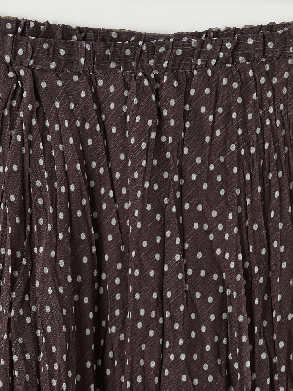 Ekru Beli Lastikli Puantiyeli Şifon Pileli Etek-2