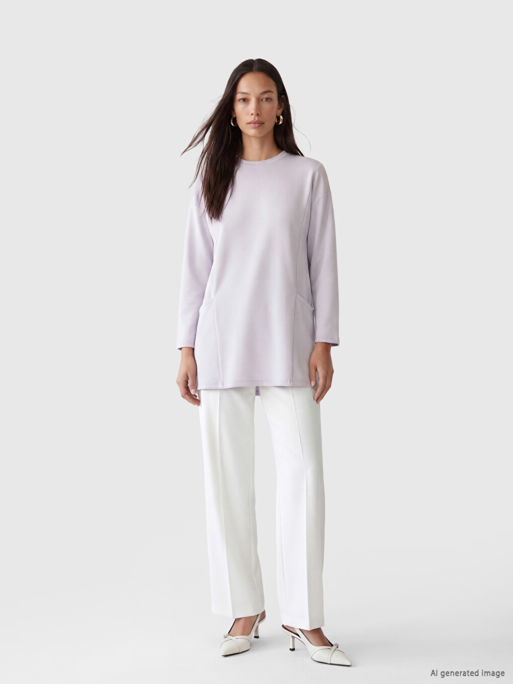 Lila Soft Touch Kadın Sweatshirt Tunik-1