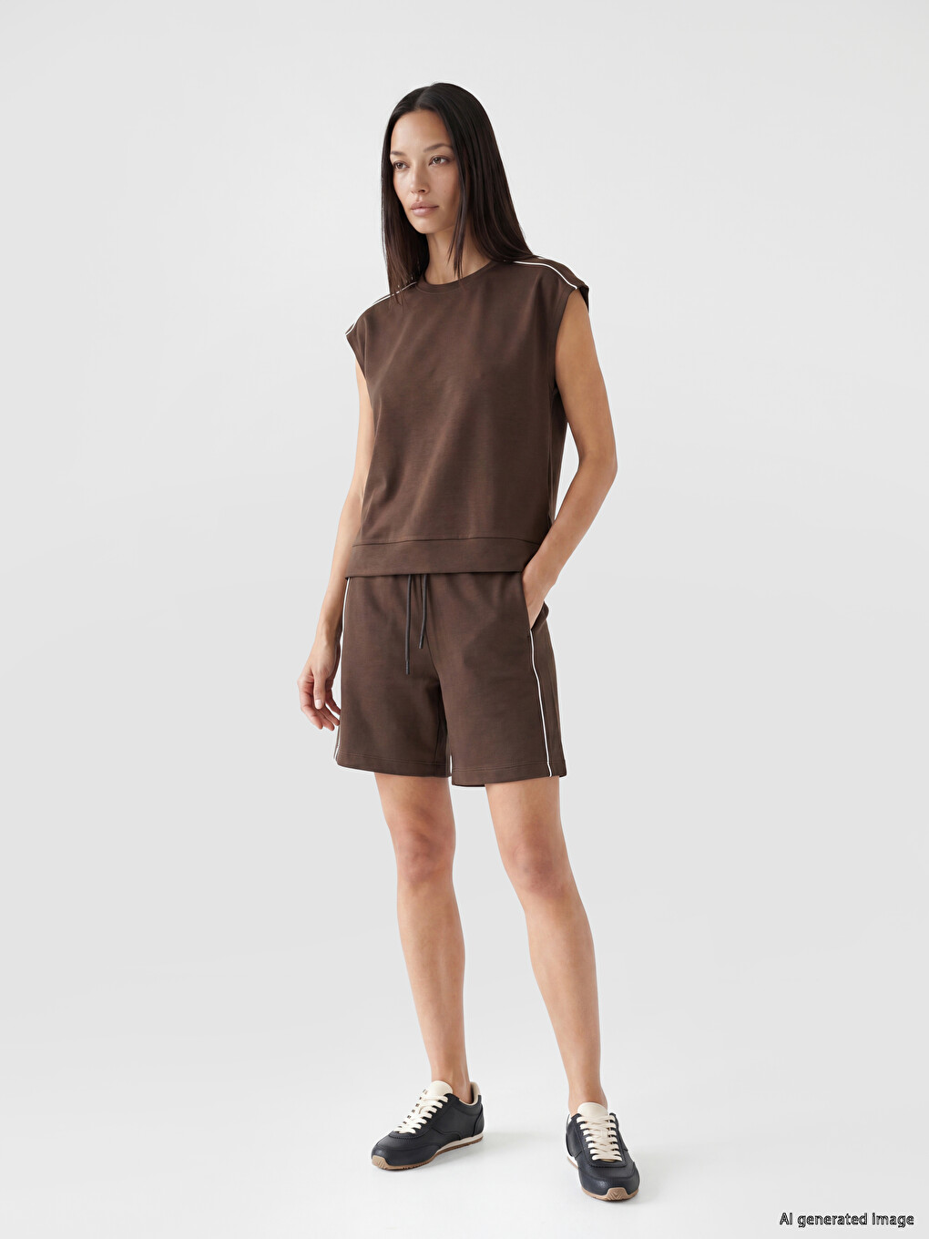 Kahverengi Oversize Soft Touch Kadın Atlet-1