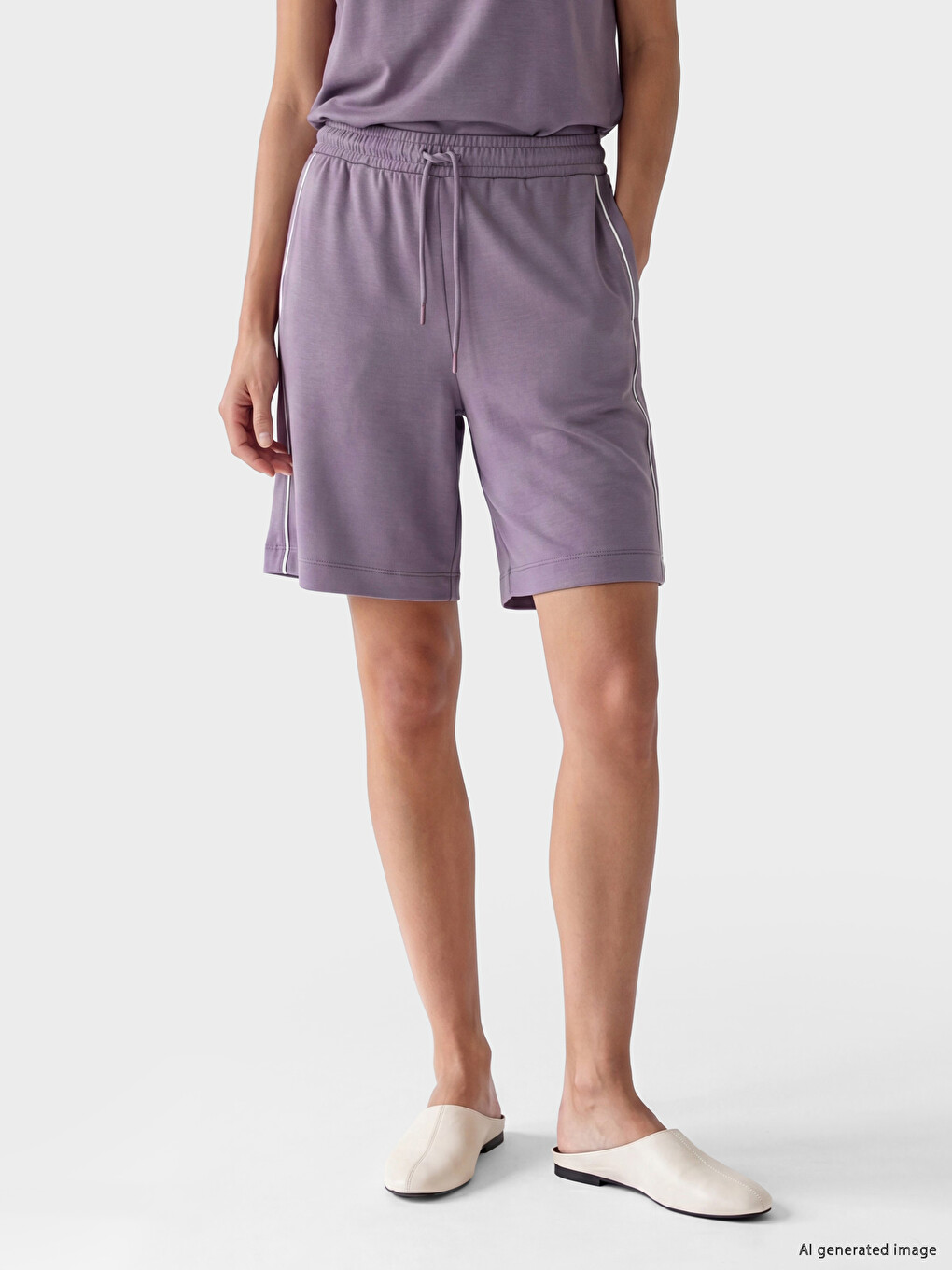 Elastic Waist Striped Soft Touch Women's Shorts-1