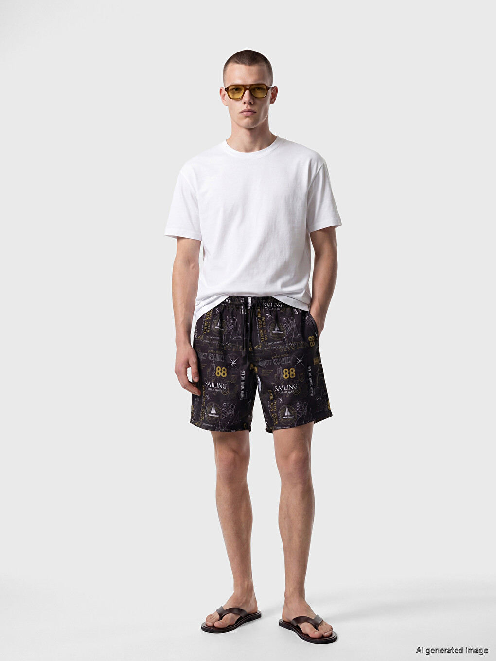 Knee Length Patterned Men's Swimming Shorts