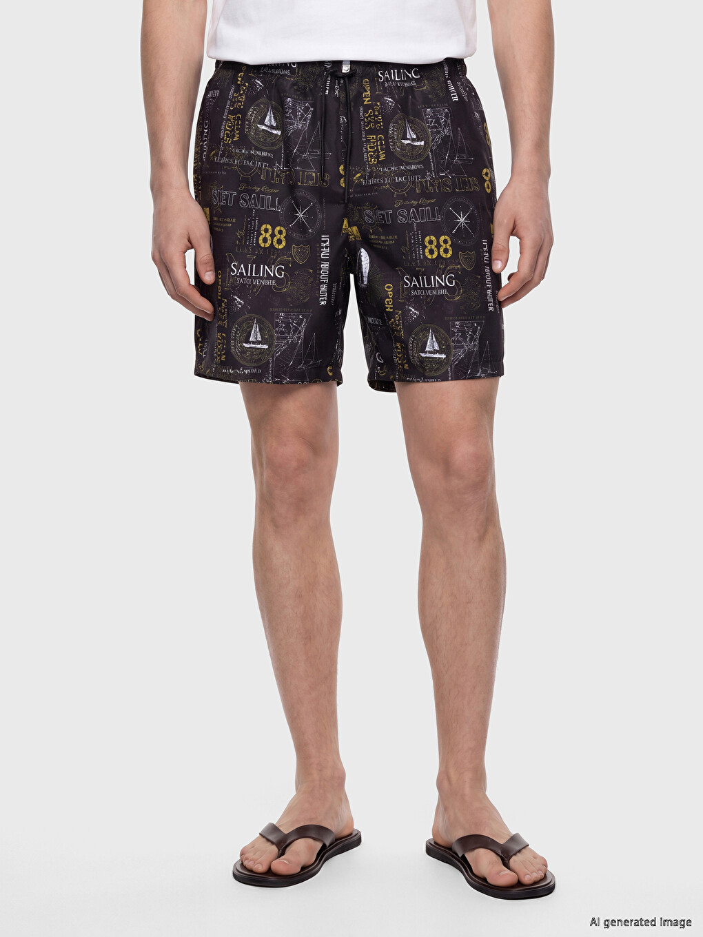 Knee Length Patterned Men's Swimming Shorts-1