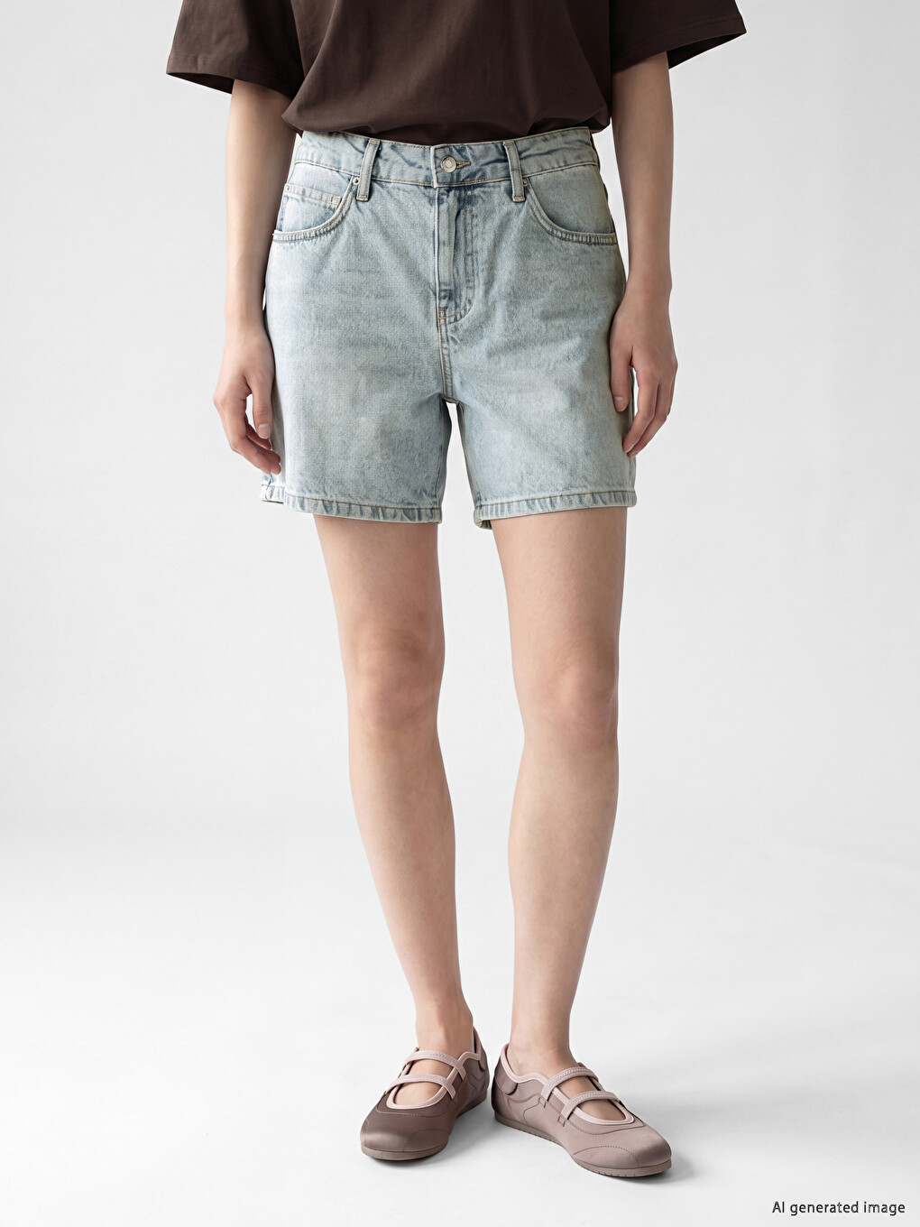 Ženski teksas šorts sa visokim strukom Mom Fit kroja-1