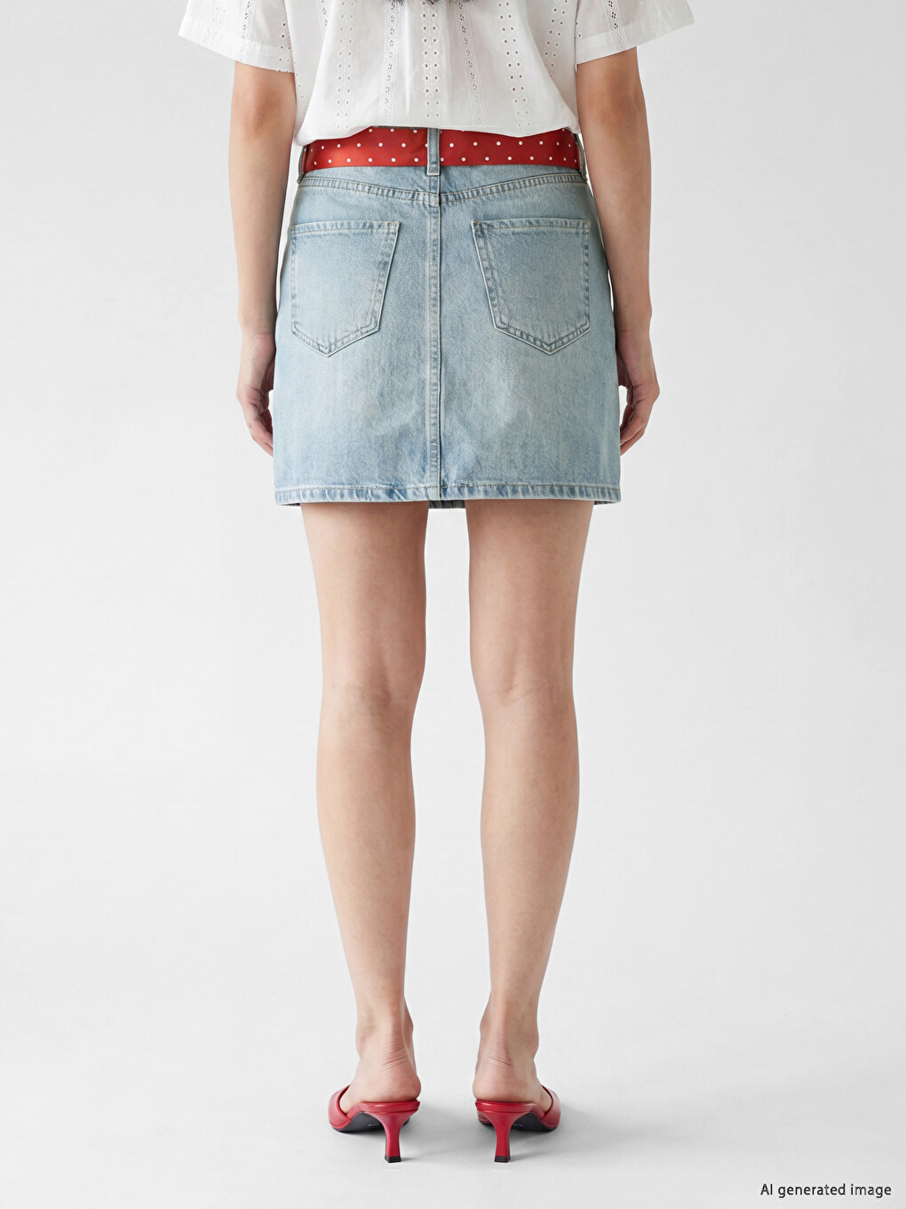 Slim Fit Belted Mini Denim Skirt-2