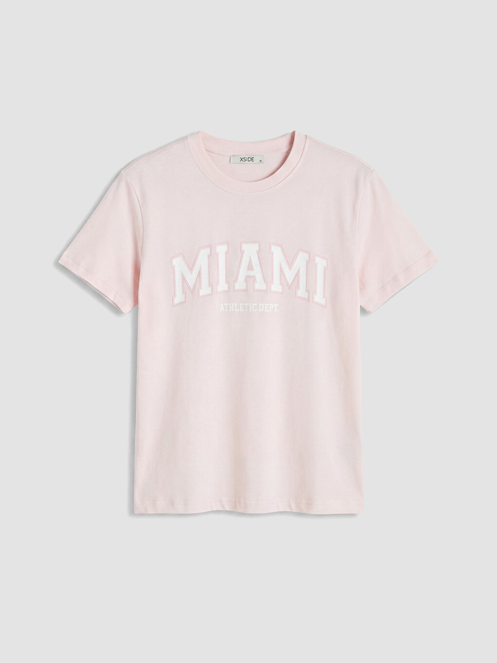 Pembe Bisiklet Yaka Miami Baskılı Kadın Tişört