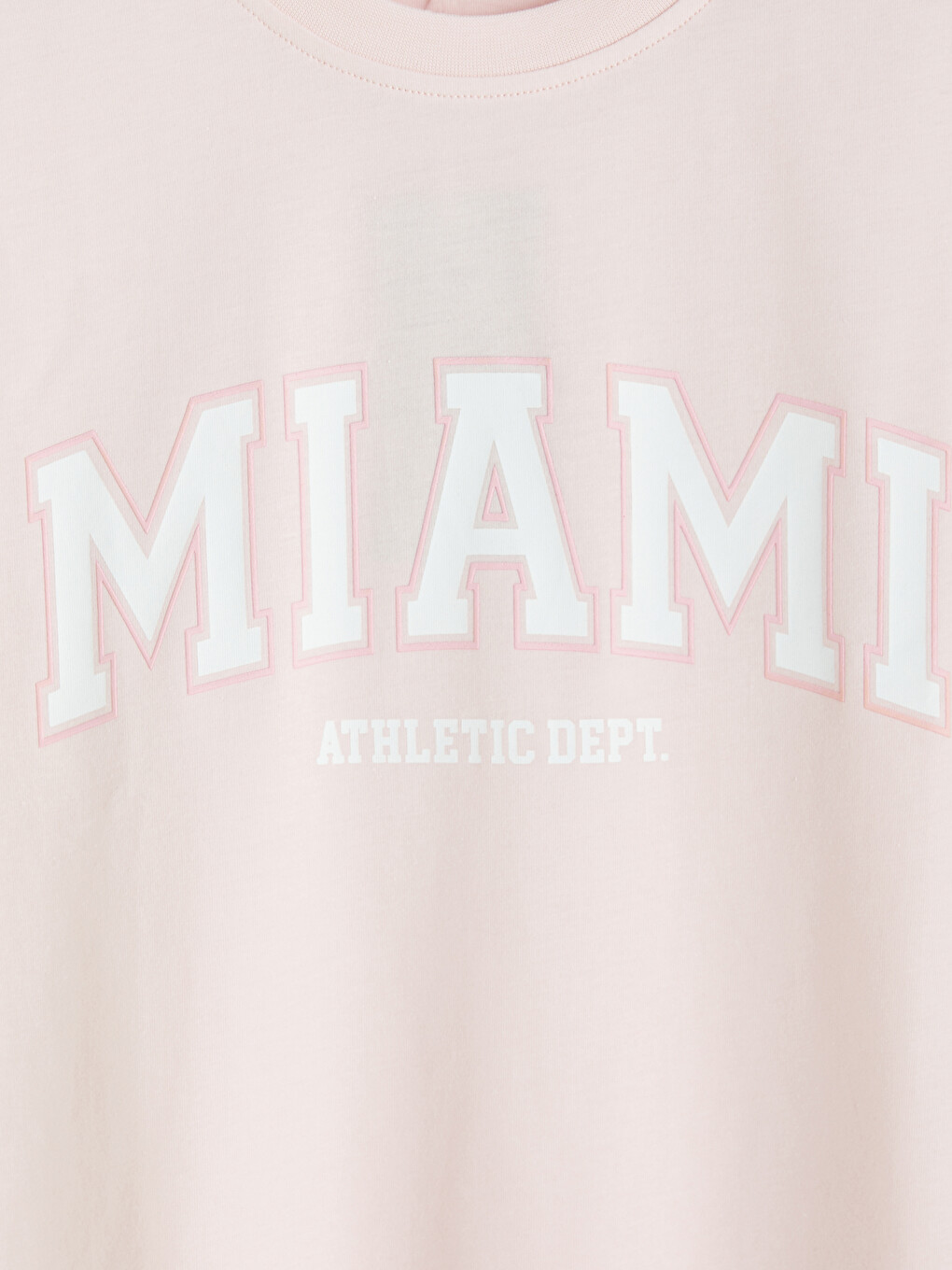 Pembe Bisiklet Yaka Miami Baskılı Kadın Tişört-1
