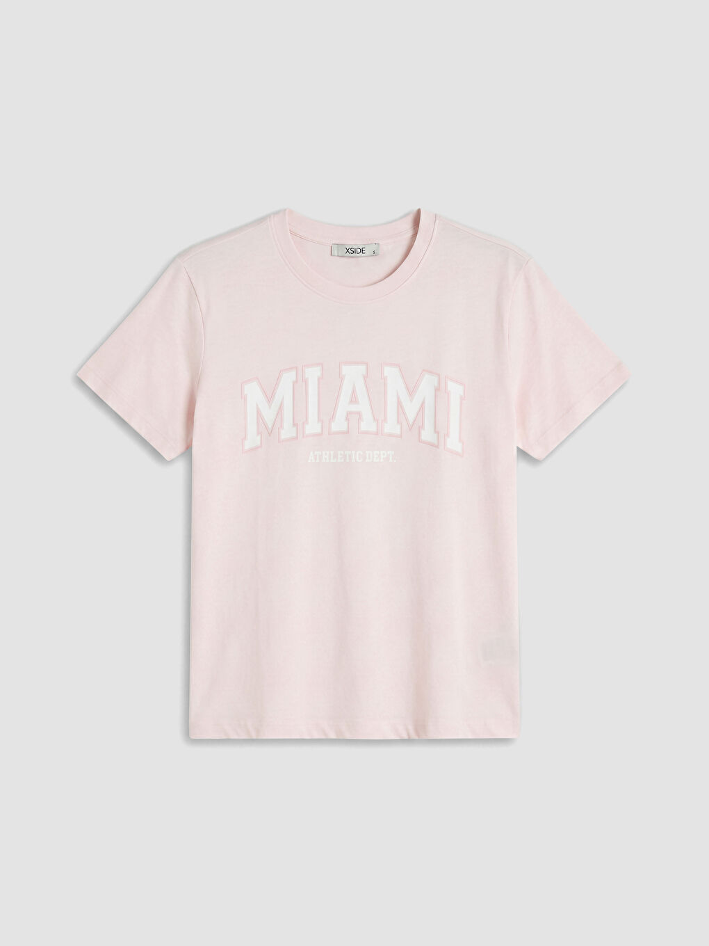 Pembe Bisiklet Yaka Miami Baskılı Kadın Tişört