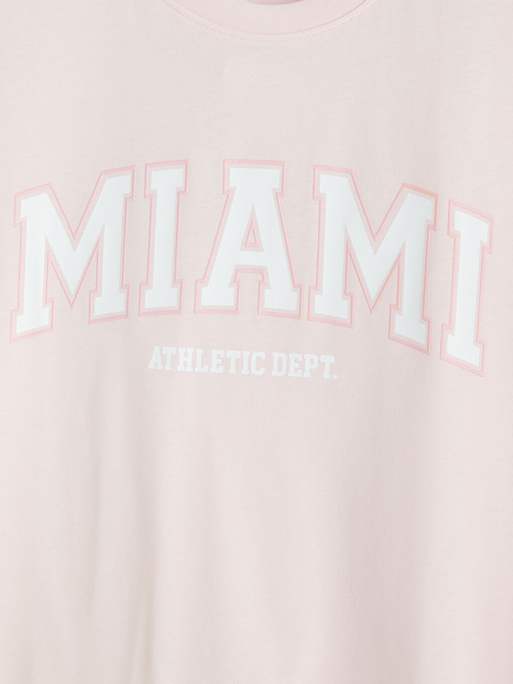 Pembe Bisiklet Yaka Miami Baskılı Kadın Tişört-1
