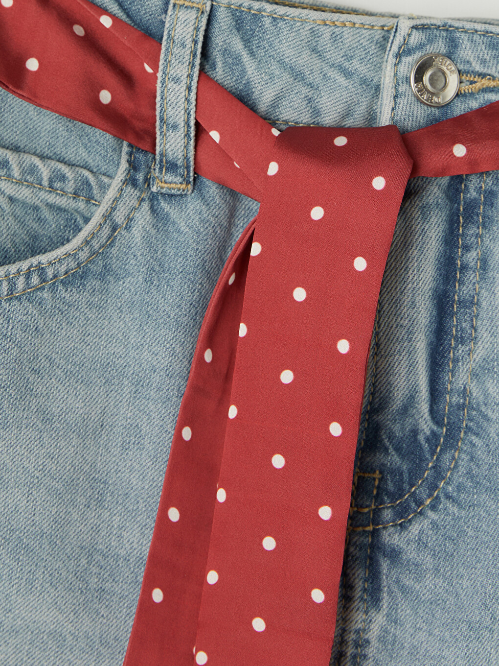 Mavi Dar Fit Kuşaklı Mini Jean Etek-2