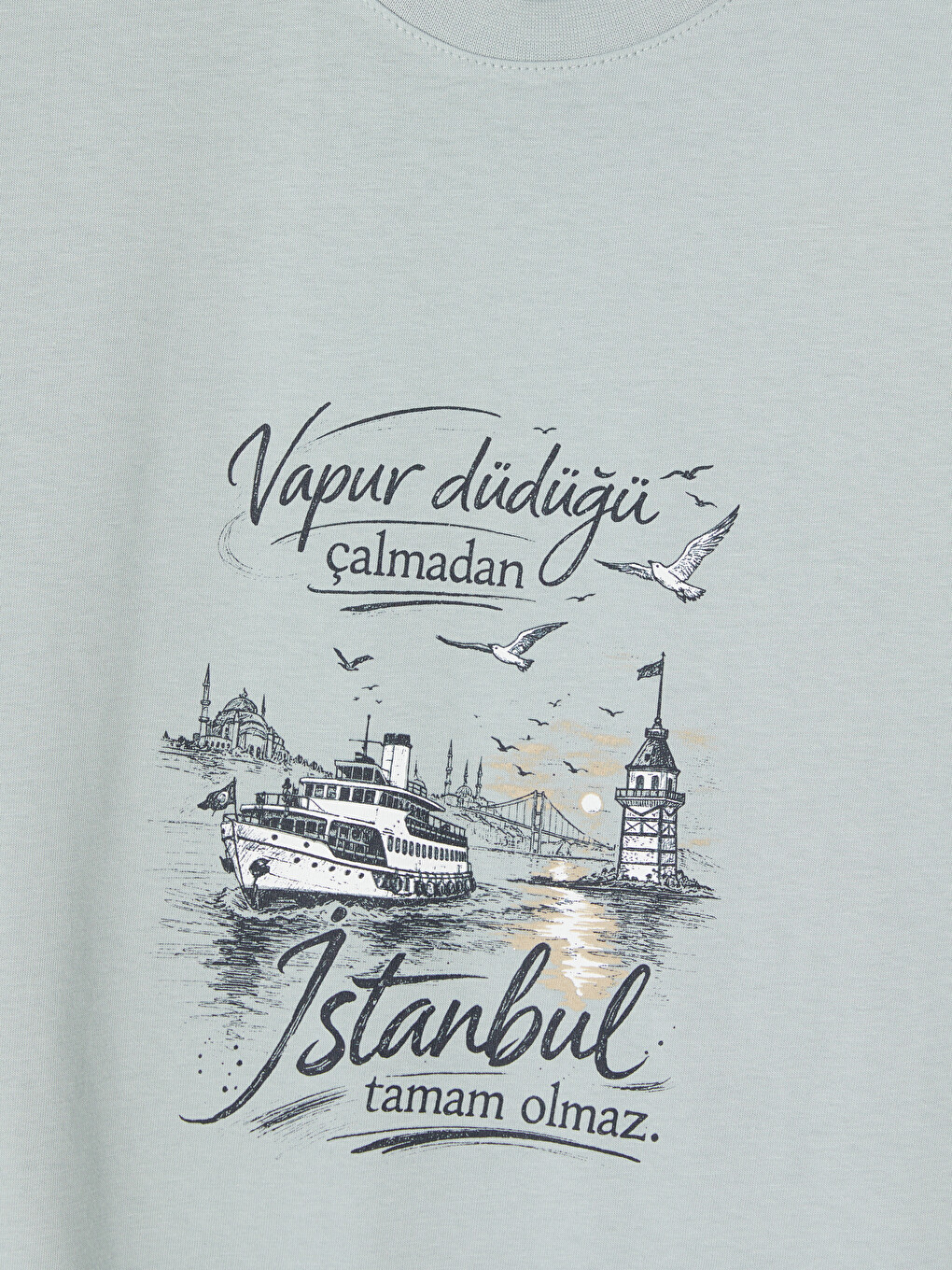Mavi Bisiklet Yaka İstanbul Baskılı Erkek Tişört-1