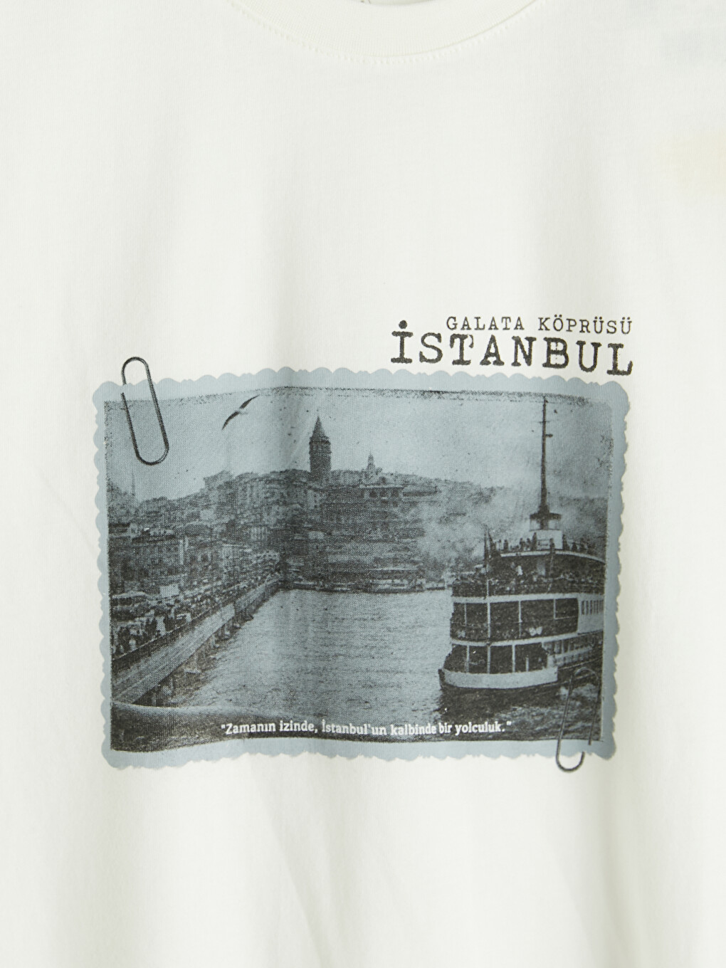 Beyaz Bisiklet Yaka İstanbul Baskılı Erkek Tişört-2