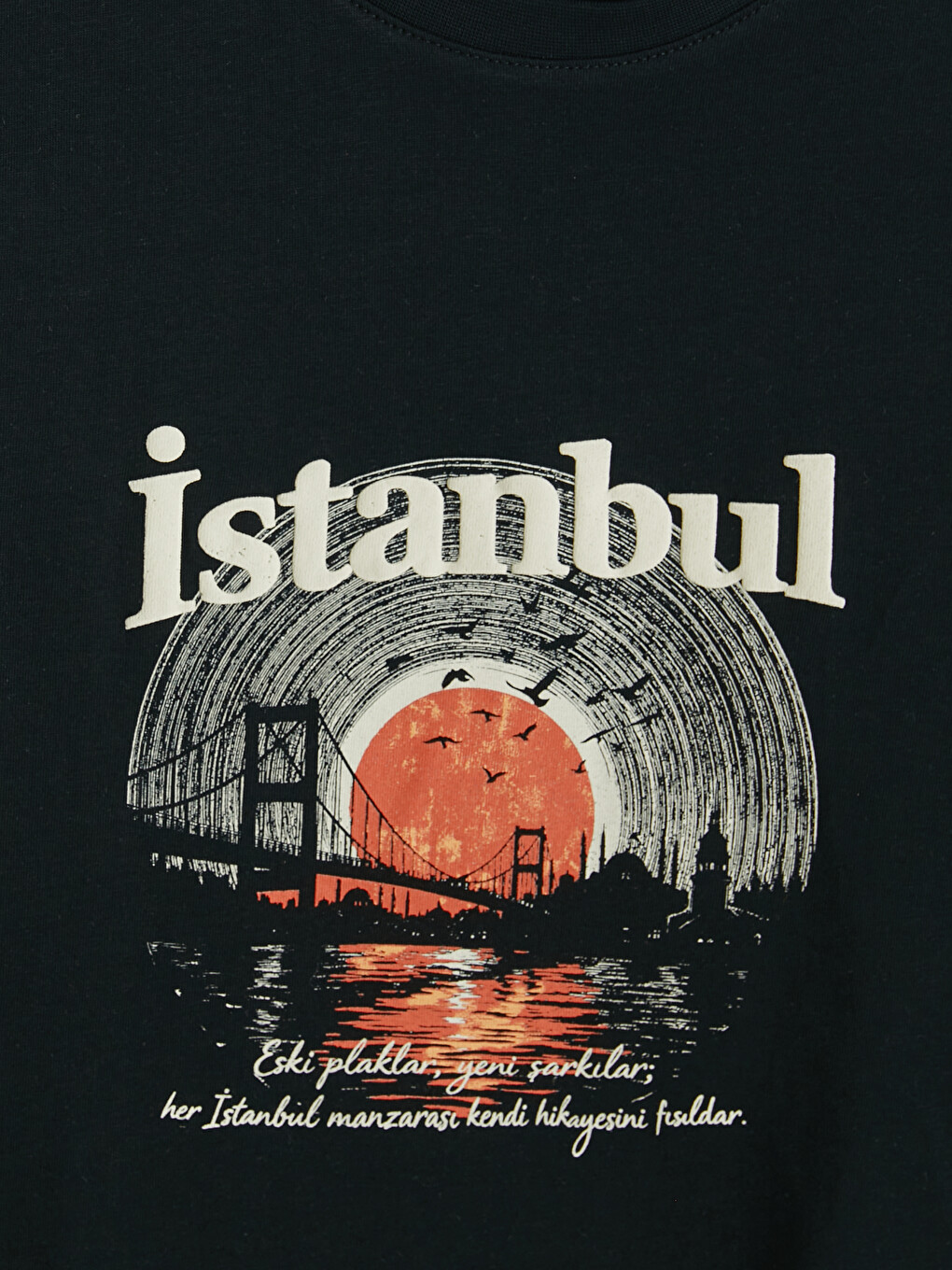 Siyah Bisiklet Yaka İstanbul Baskılı Erkek Tişört-5