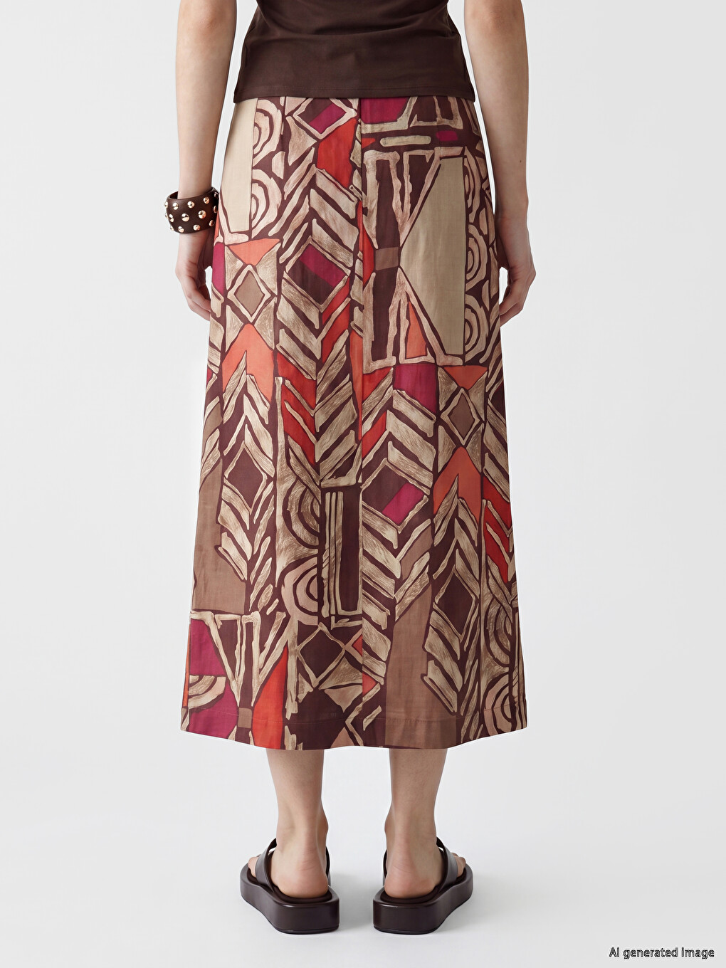 Tied Patterned Linen Blend Skirt-2