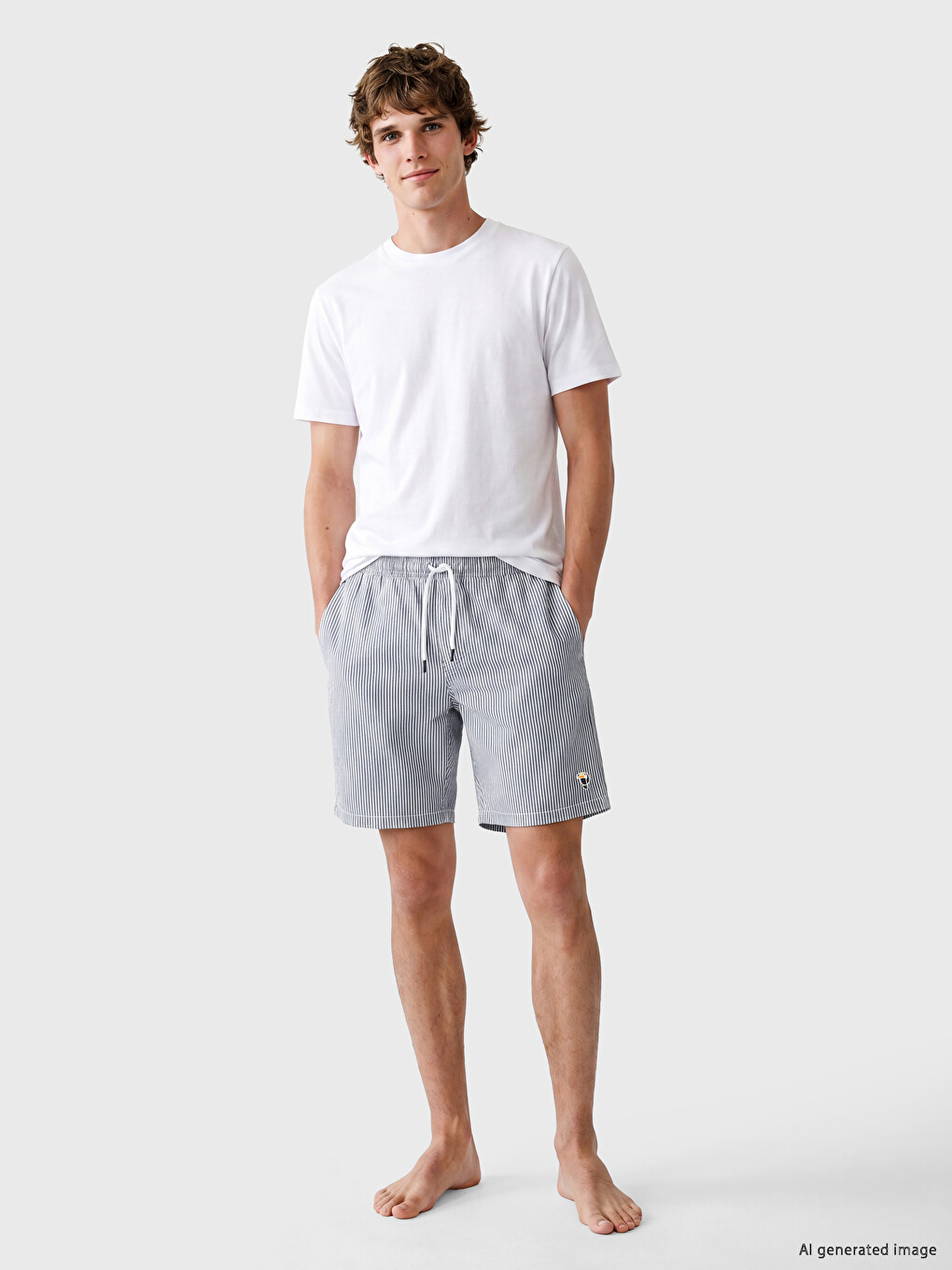 Lacivert Regular Fit Çizgili Erkek Şort