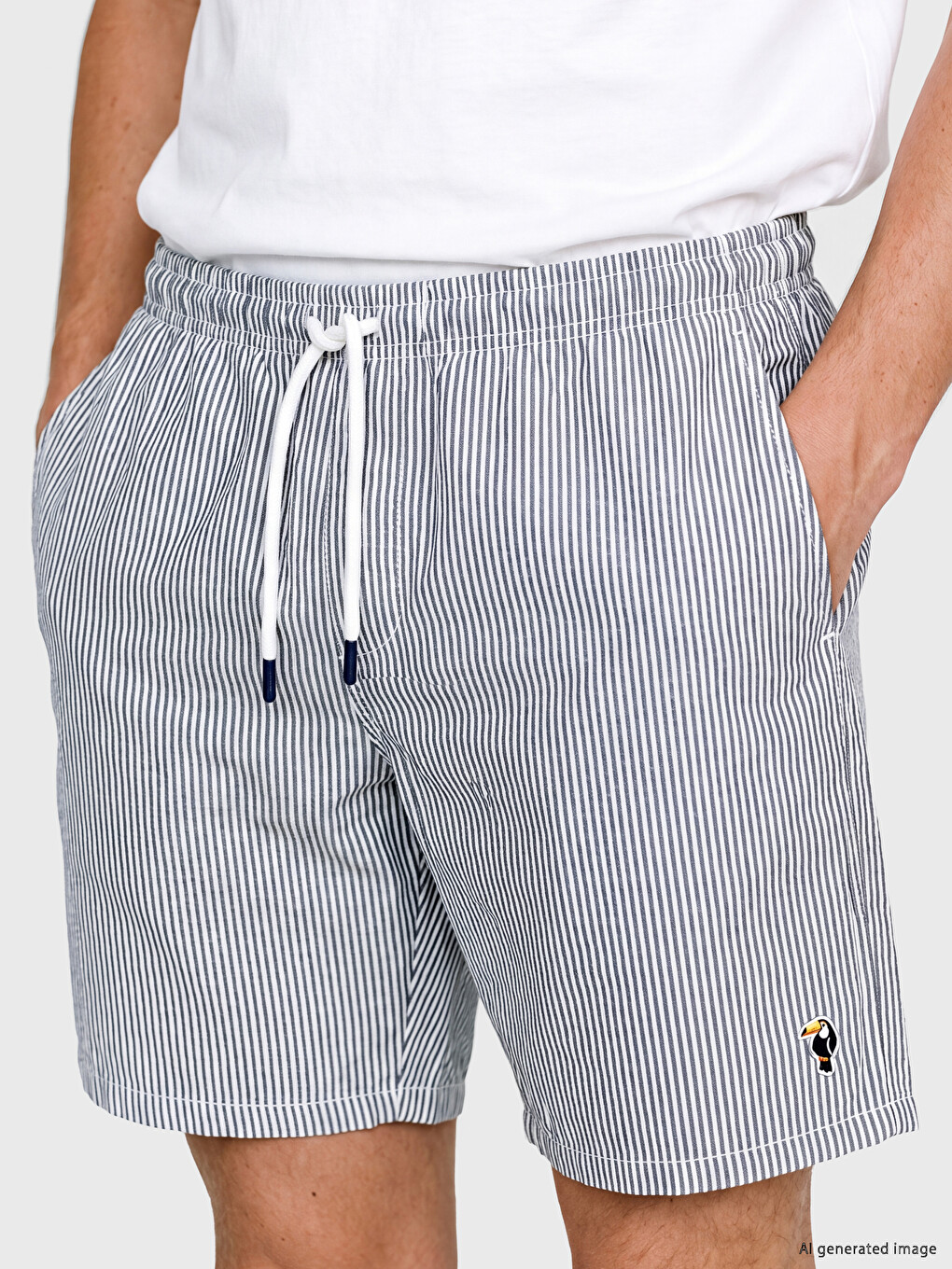 Lacivert Regular Fit Çizgili Erkek Şort-2