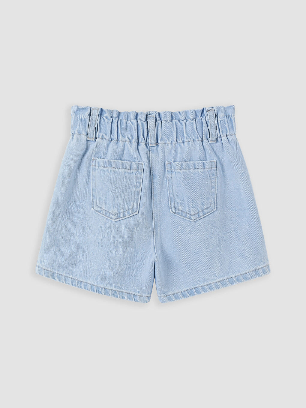 Mavi Beli Lastikli Nakışlı Kız Çocuk Jean Şort-2
