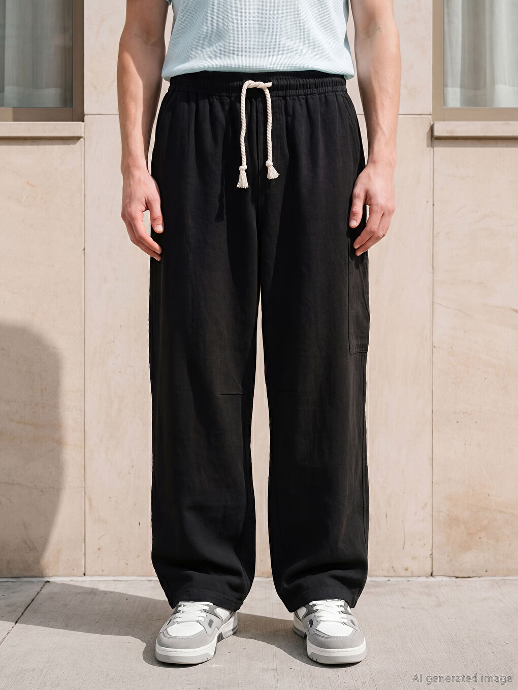 Siyah Regular Fit Erkek Kargo Pantolon-1