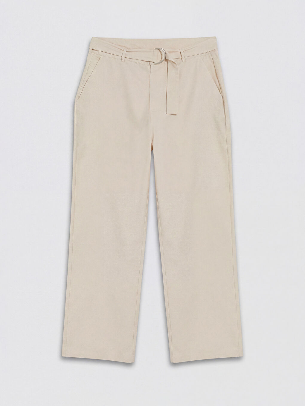 Ekru Regular Fit Kemerli Erkek Pantolon