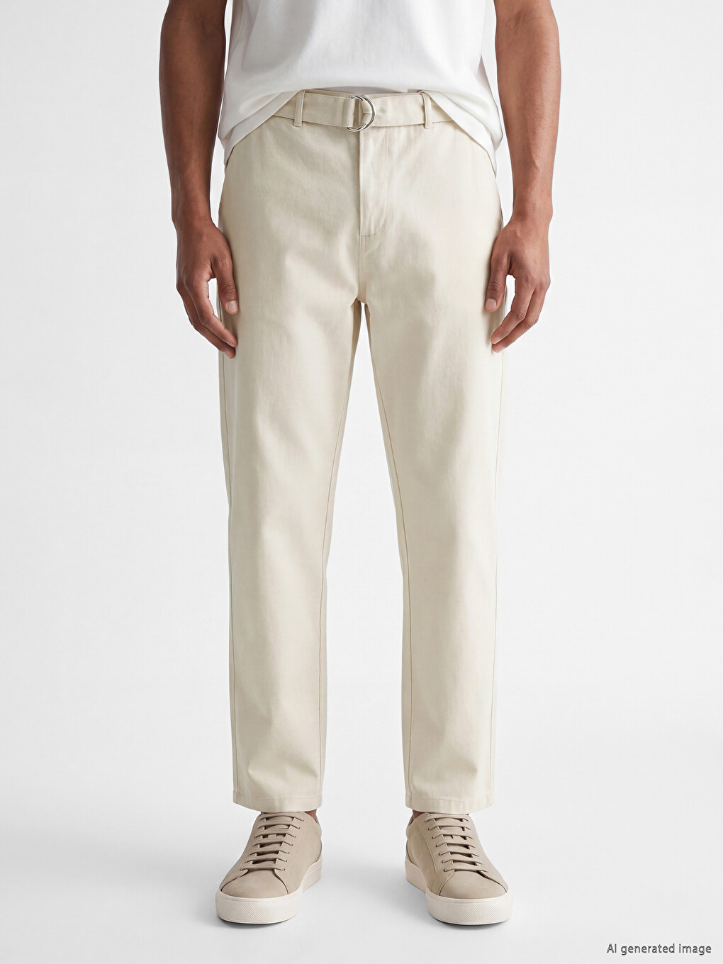 Ekru Regular Fit Kemerli Erkek Pantolon-4