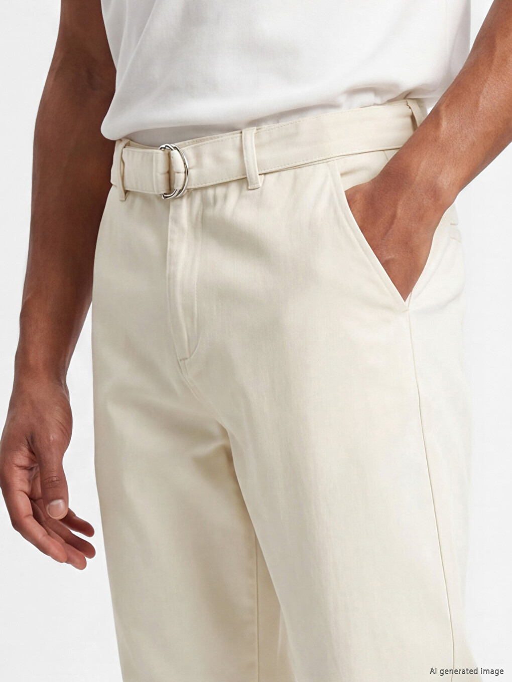 Ekru Regular Fit Kemerli Erkek Pantolon-5