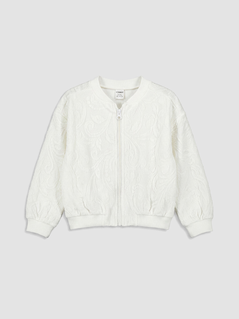 Ekru Bisiklet Yaka Desenli Kız Çocuk Fermuarlı Sweatshirt