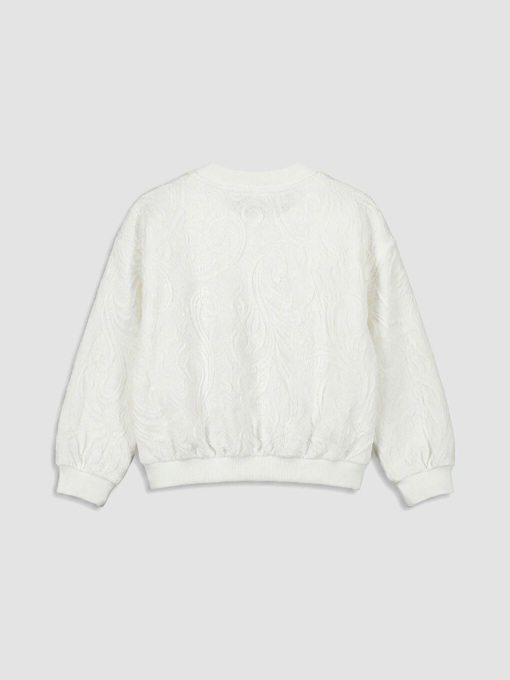Ekru Bisiklet Yaka Desenli Kız Çocuk Fermuarlı Sweatshirt-2