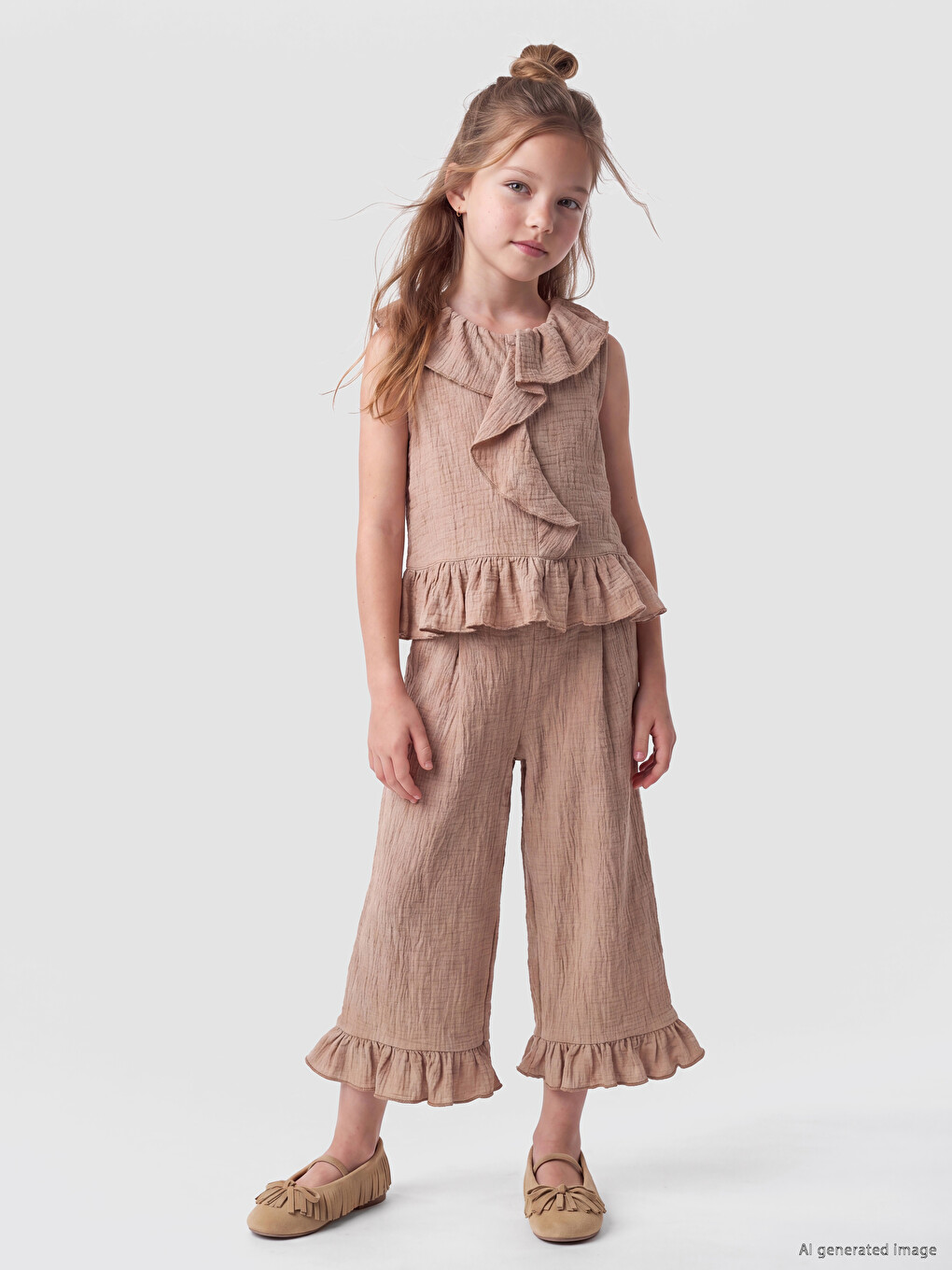 Crew Neck Ruffled Girls' Tank Top