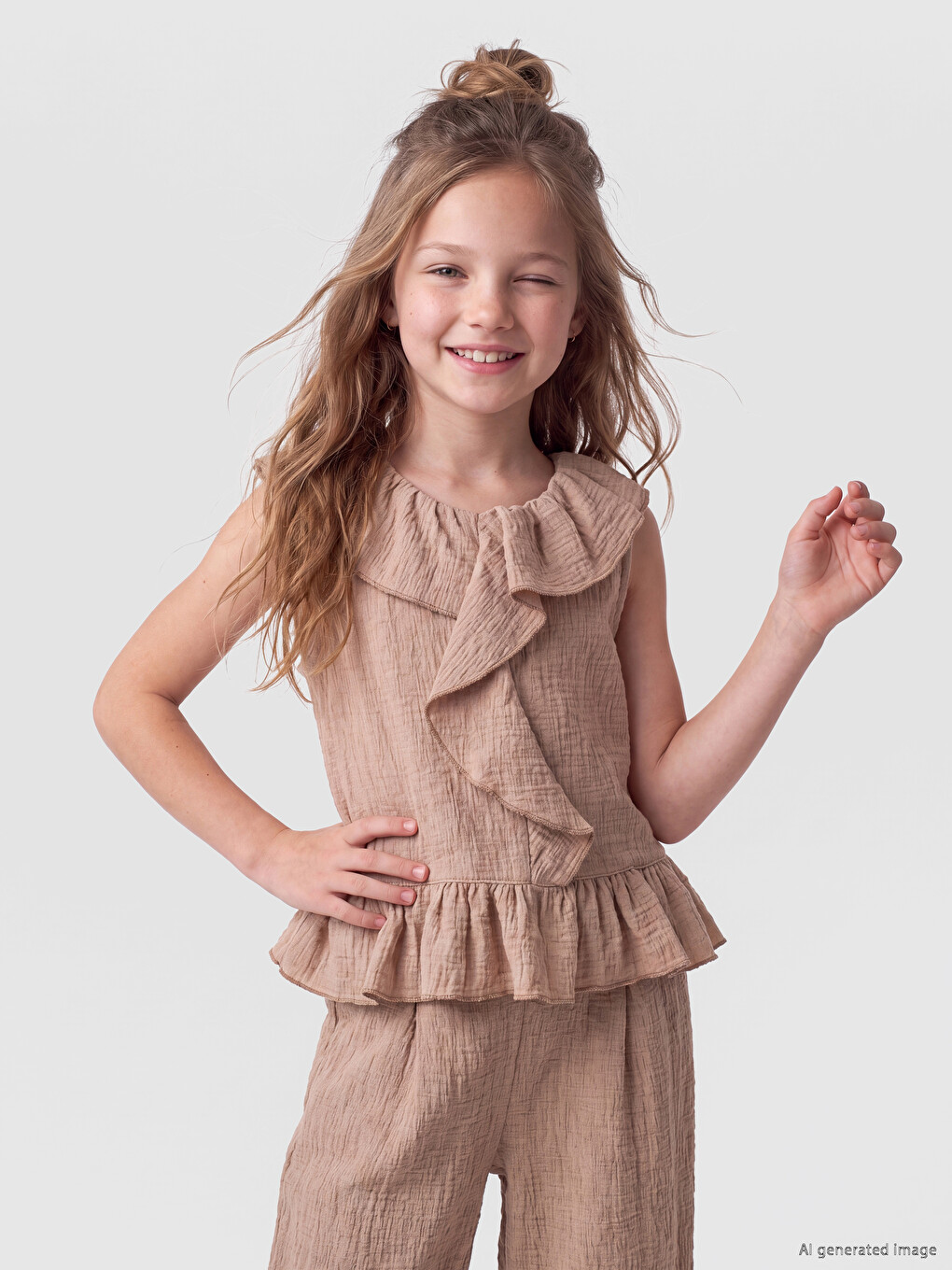 Crew Neck Ruffled Girls' Tank Top-1