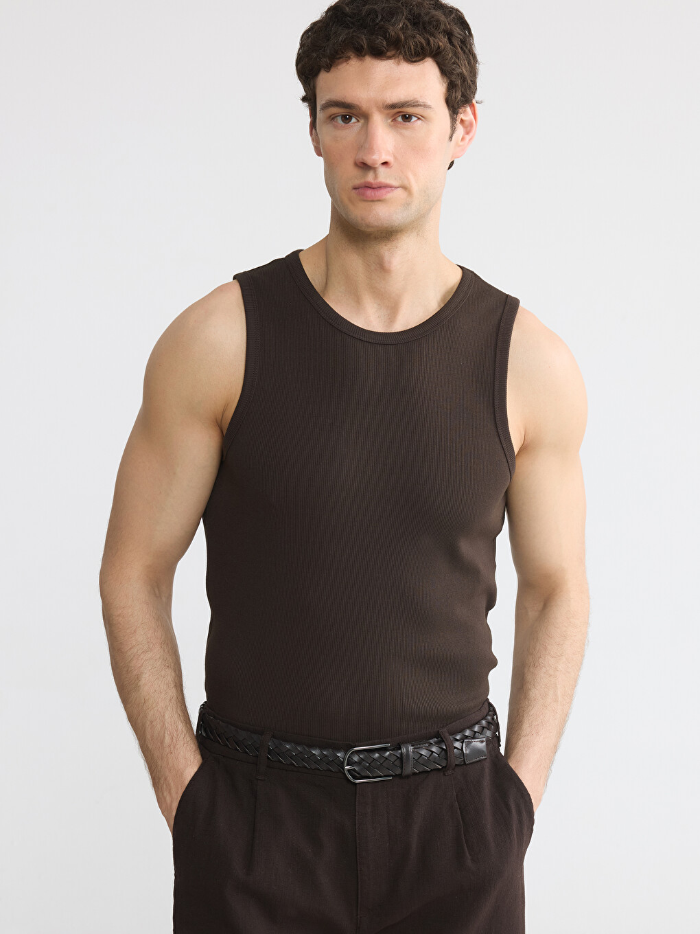 Crew Neck Ribbed Men's Sleeveless T-Shirt