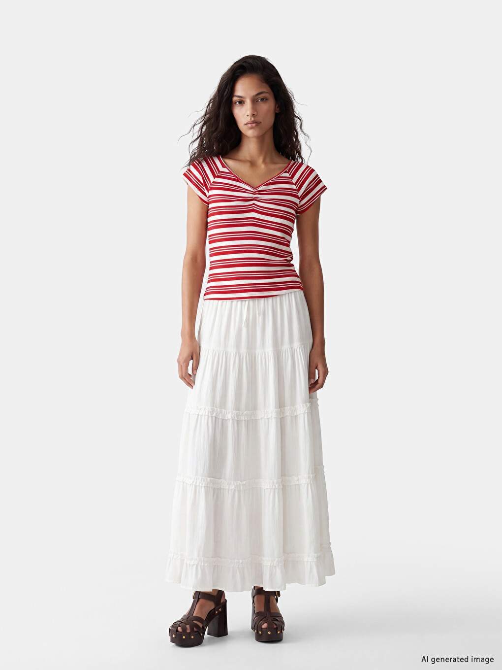 V Neck Striped Ruched Blouse-1