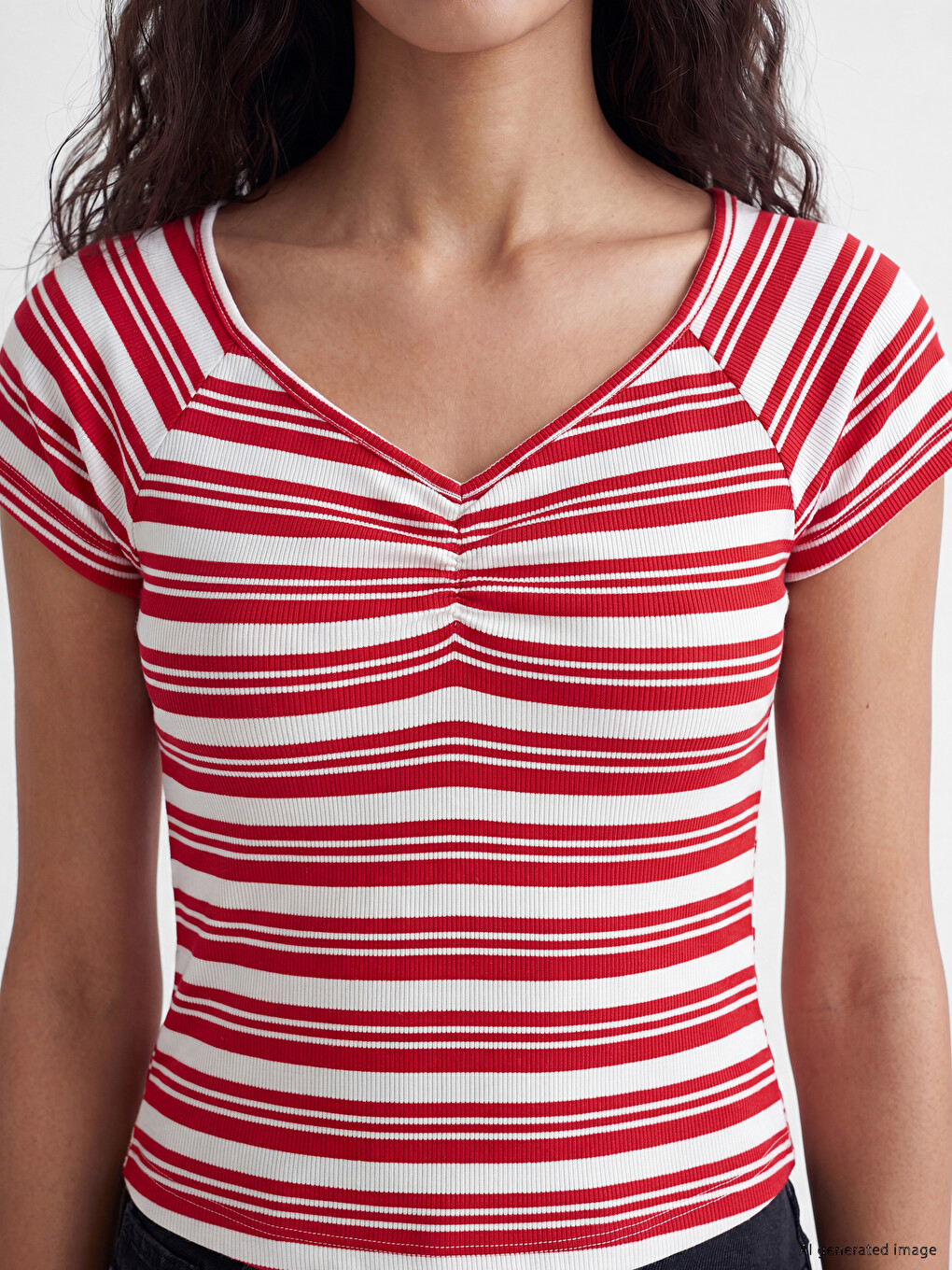 V Neck Striped Ruched Blouse-2