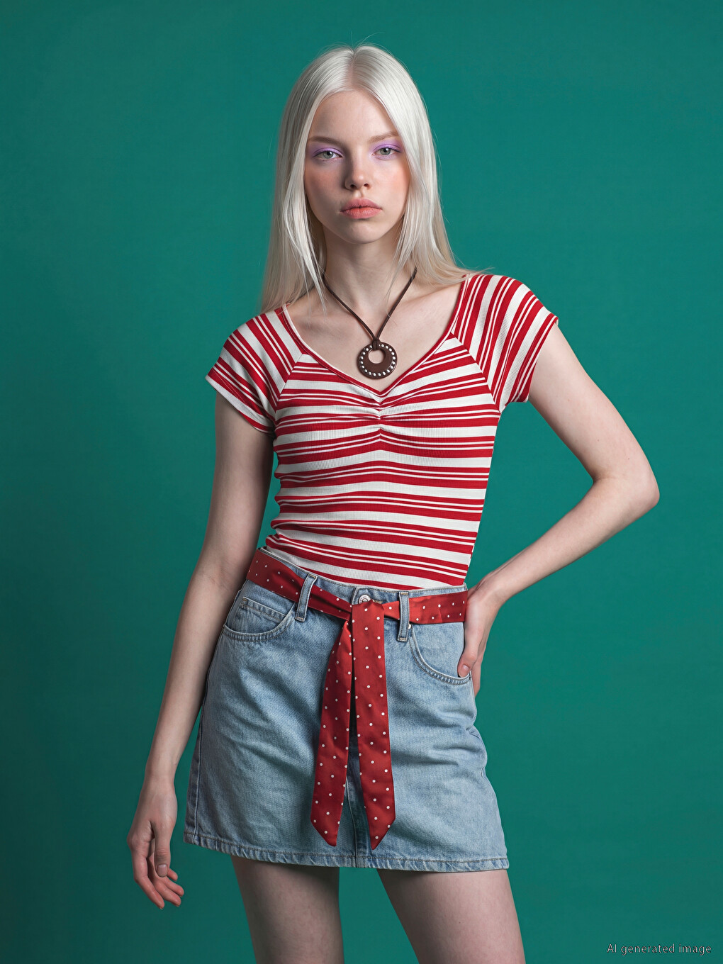 بلوزة مكشكشة مخططة بفتحة رقبة على شكل حرف V