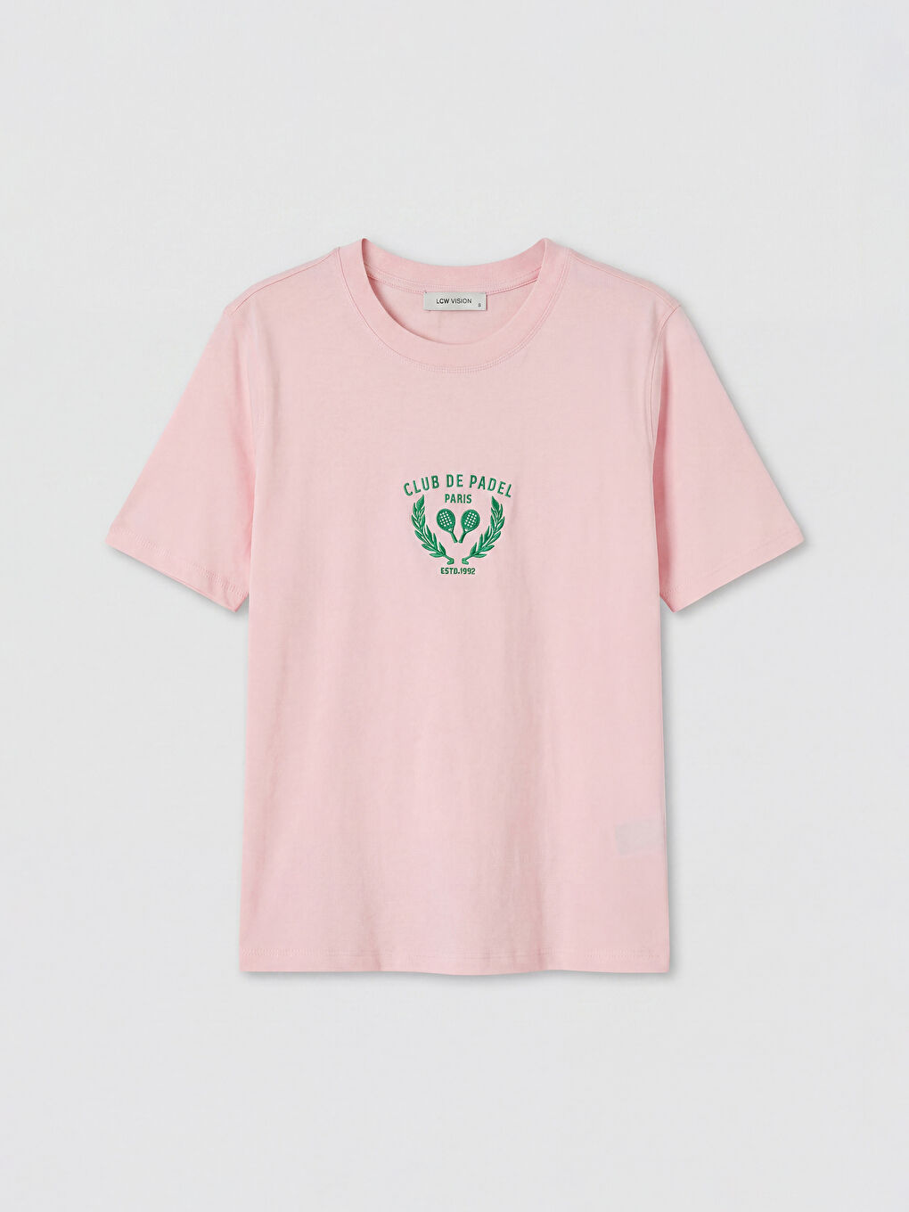 Pembe Bisiklet Yaka Baskılı Kadın Tişört