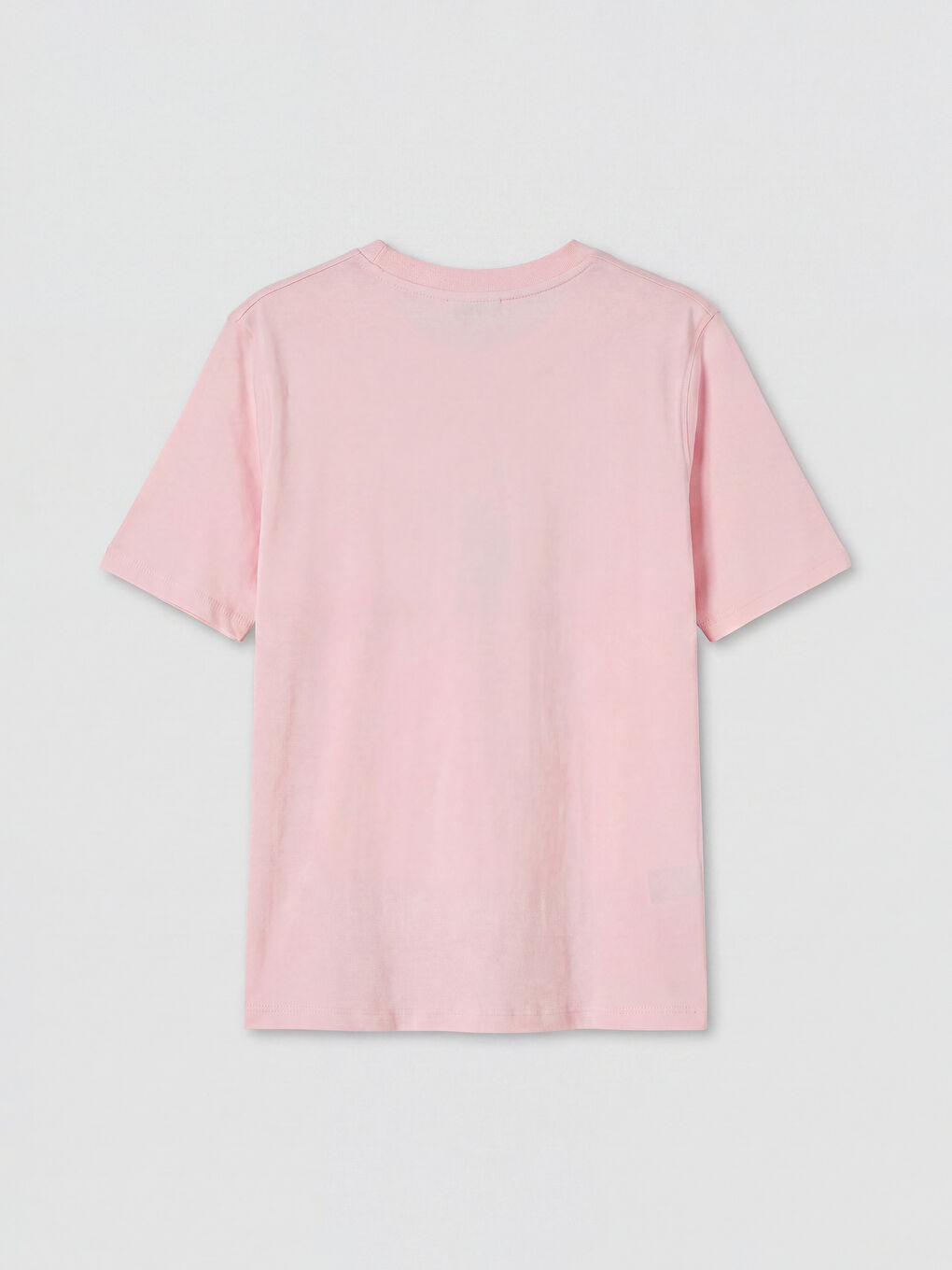 Pembe Bisiklet Yaka Baskılı Kadın Tişört-1