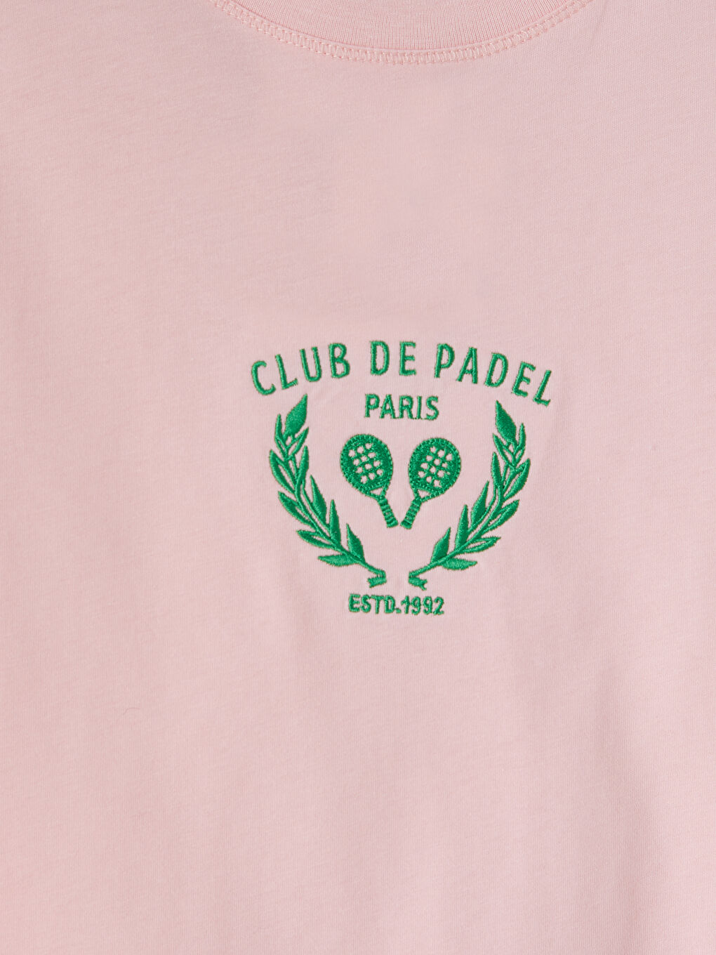 Pembe Bisiklet Yaka Baskılı Kadın Tişört-2