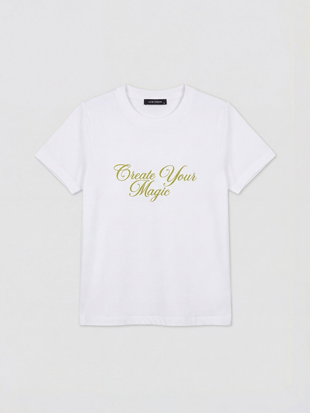 Beyaz Bisiklet Yaka Baskılı Kadın Tişört-4