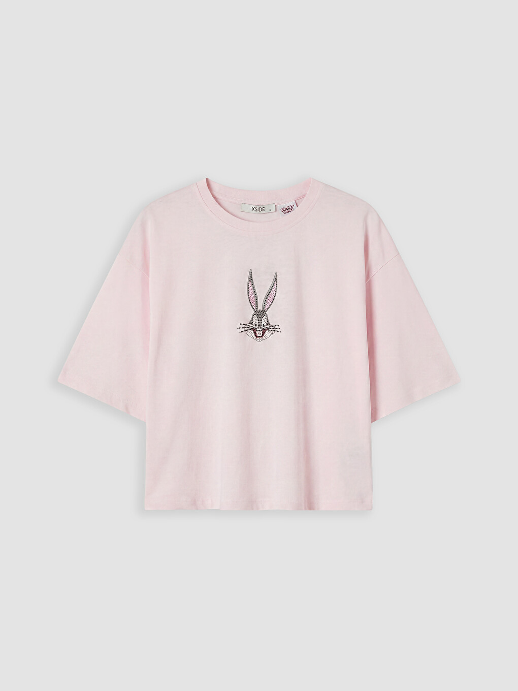 Pembe Taşlı Bugs Bunny Baskılı Kadın Tişört