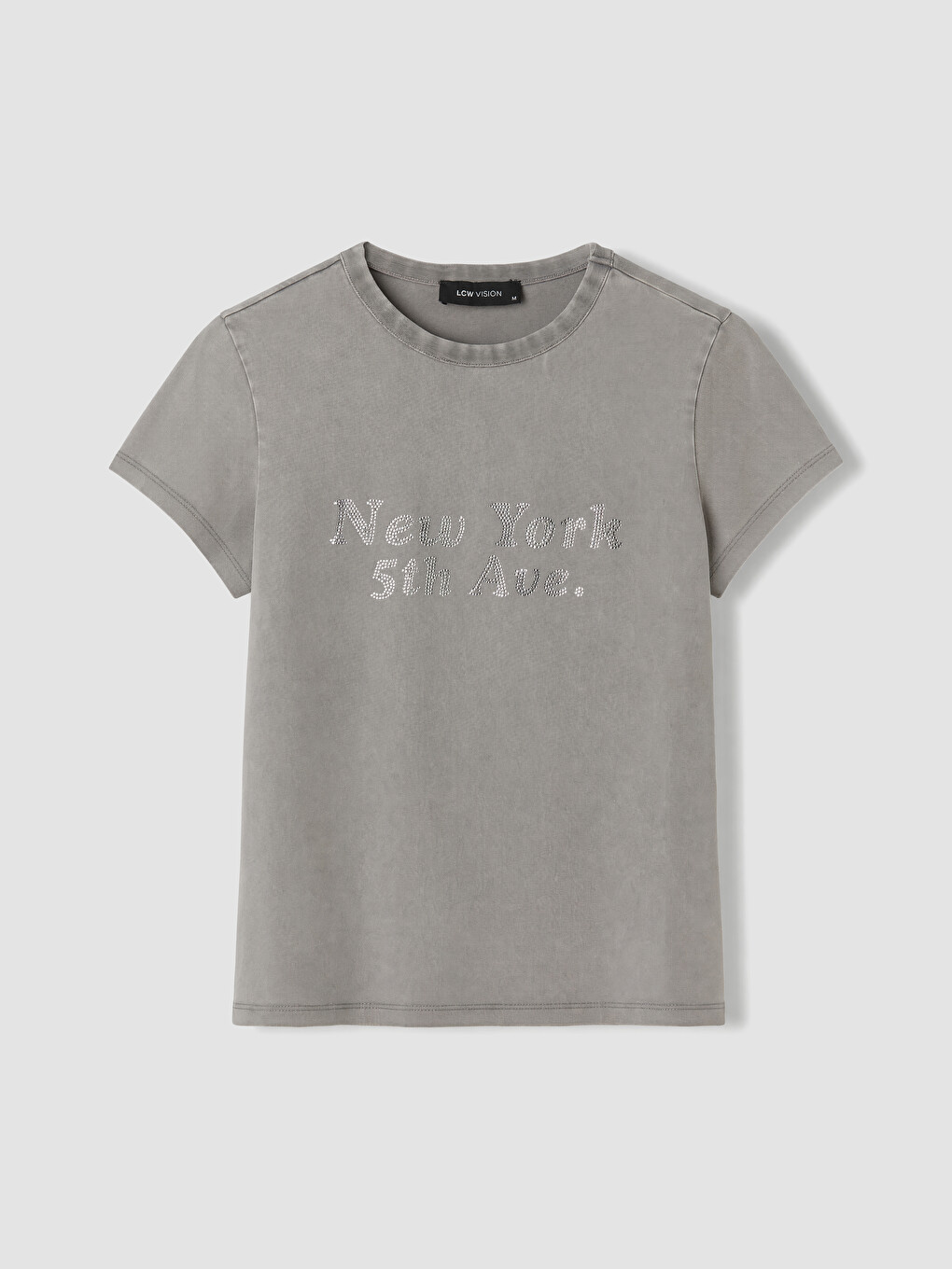 Crew Neck Rhinestone Embellished Women's T-shirt-4