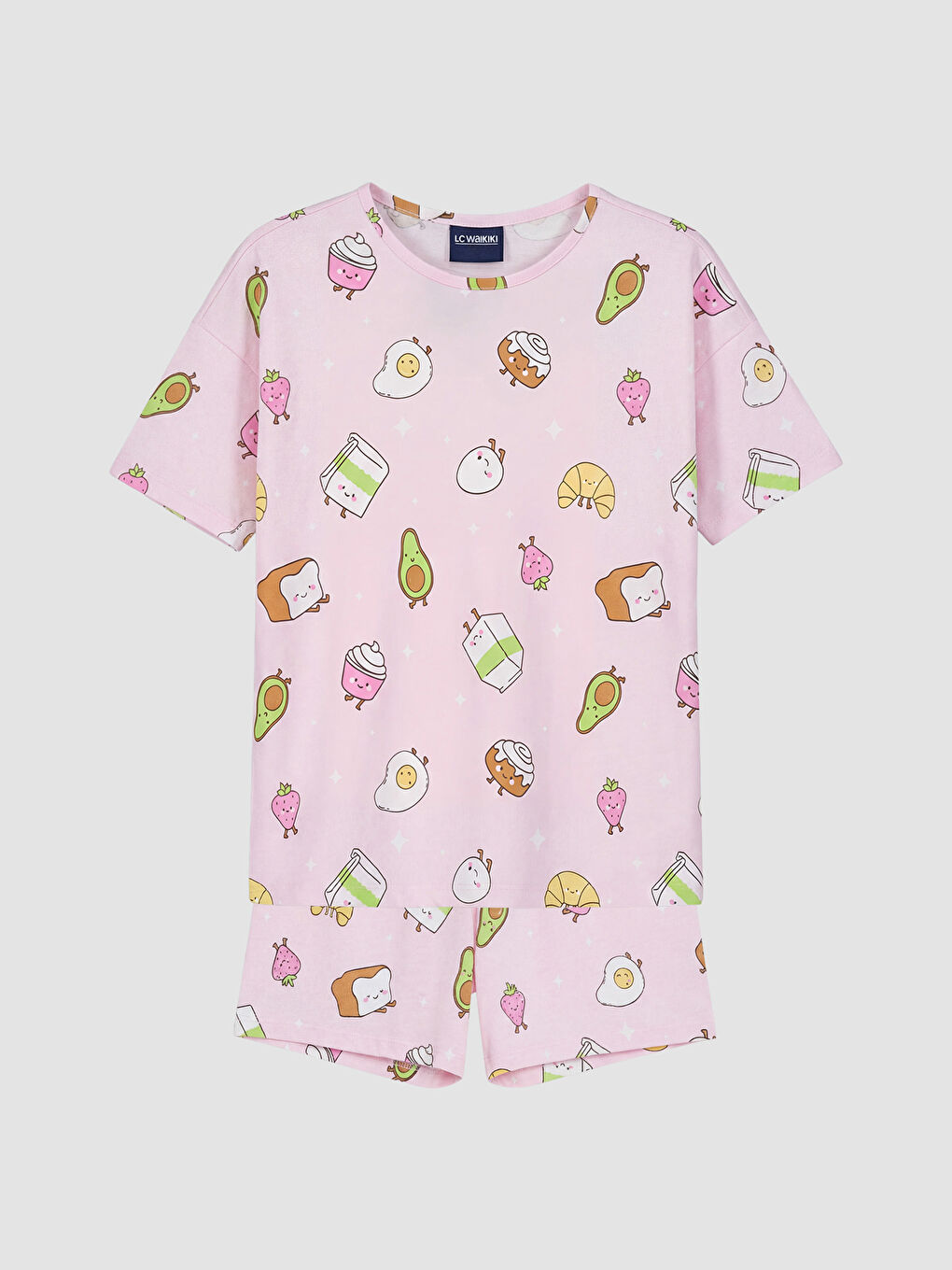 Pembe Bisiklet Yaka Baskılı Kız Çocuk Şortlu Pijama Takım