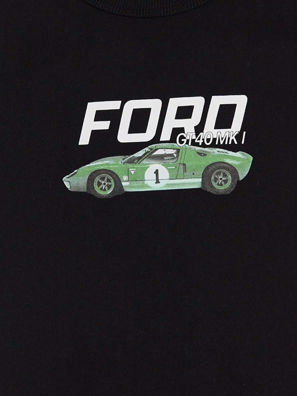 Siyah Bisiklet Yaka Ford Baskılı Erkek Çocuk Tişört-1