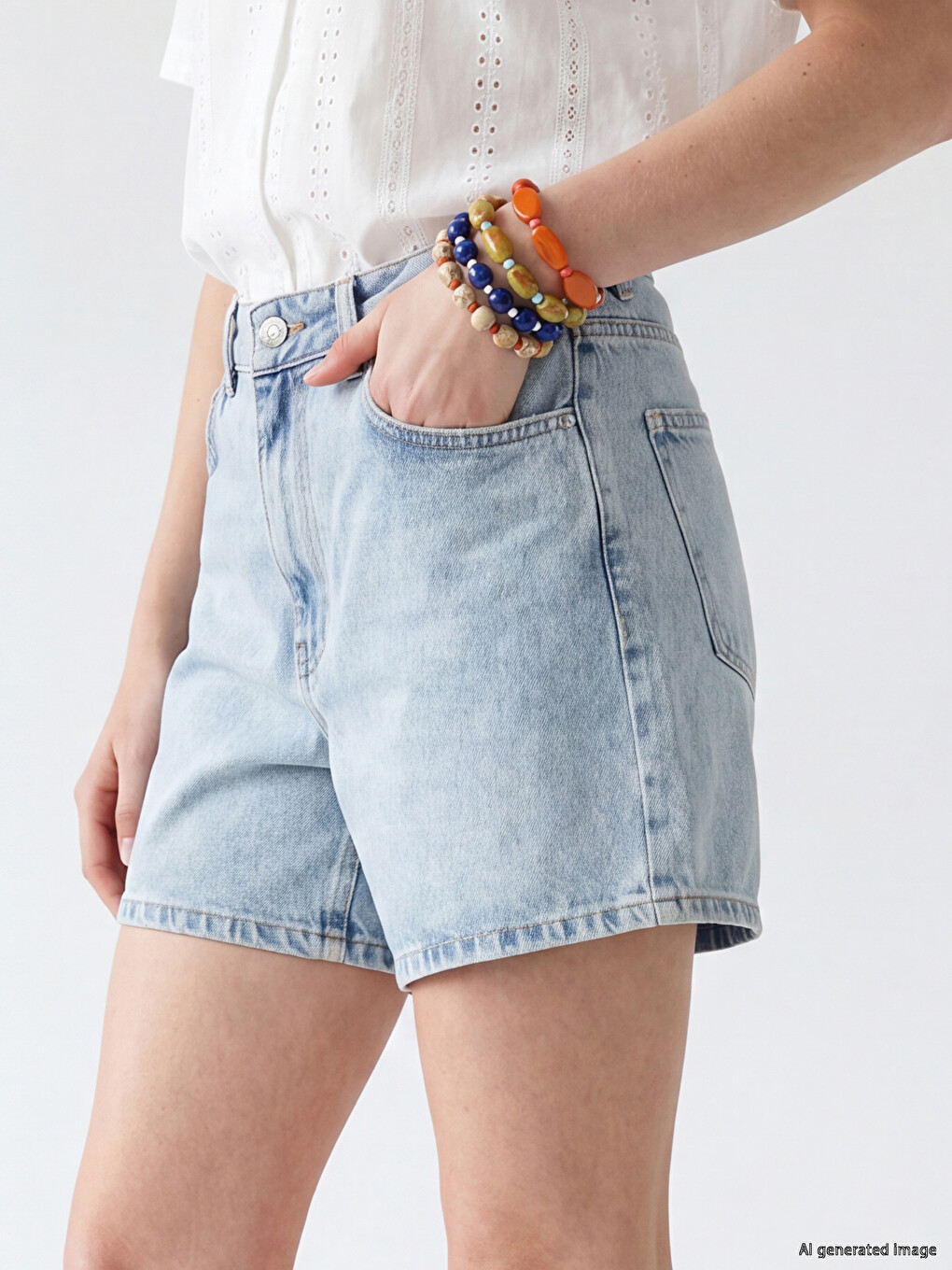 Regular Fit Women's Denim Shorts-2