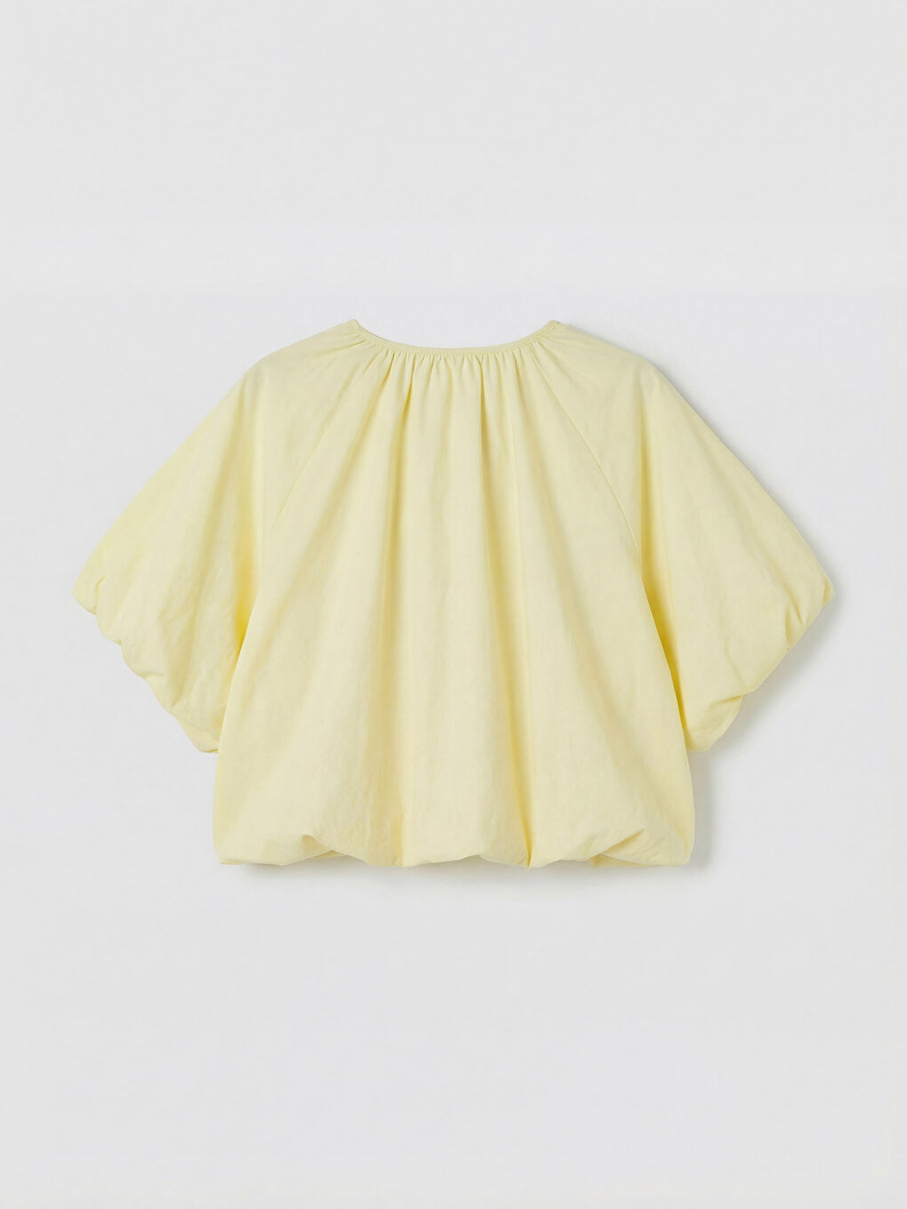 Sarı Bağlamalı Yaka Balon Kollu Crop Bluz-5