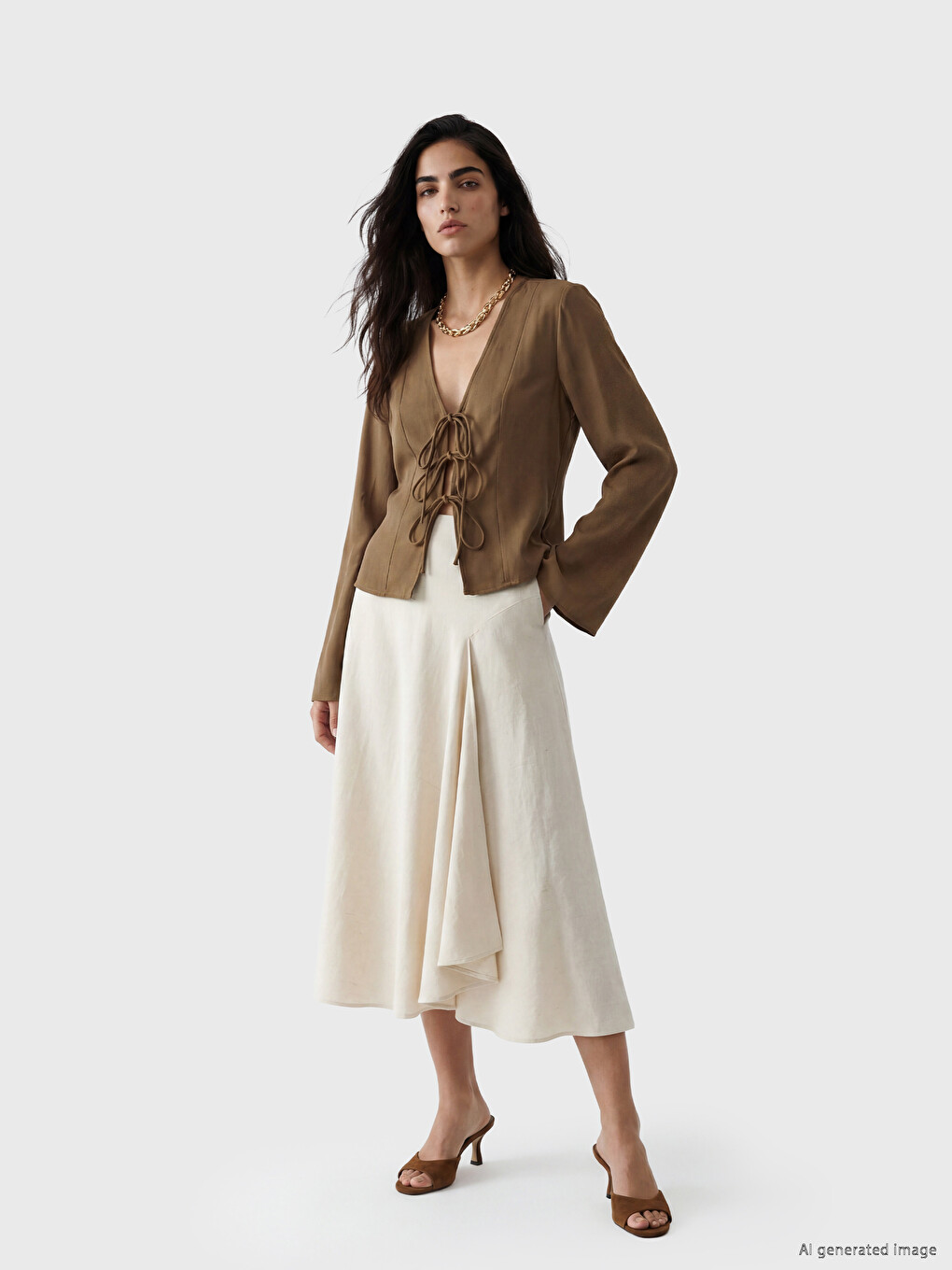 V Neck Tie Detail Blouse-1