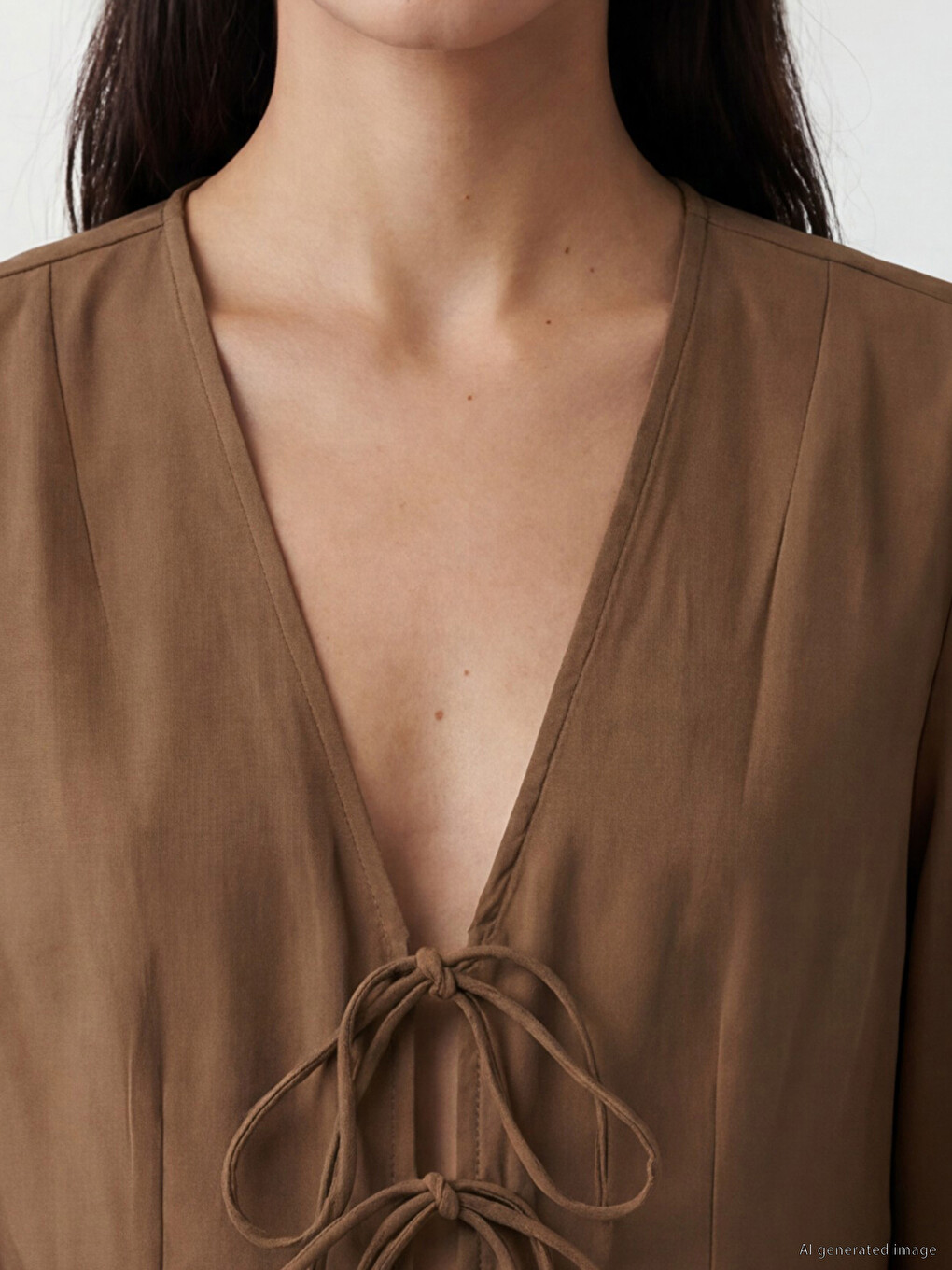V Neck Tie Detail Blouse-2