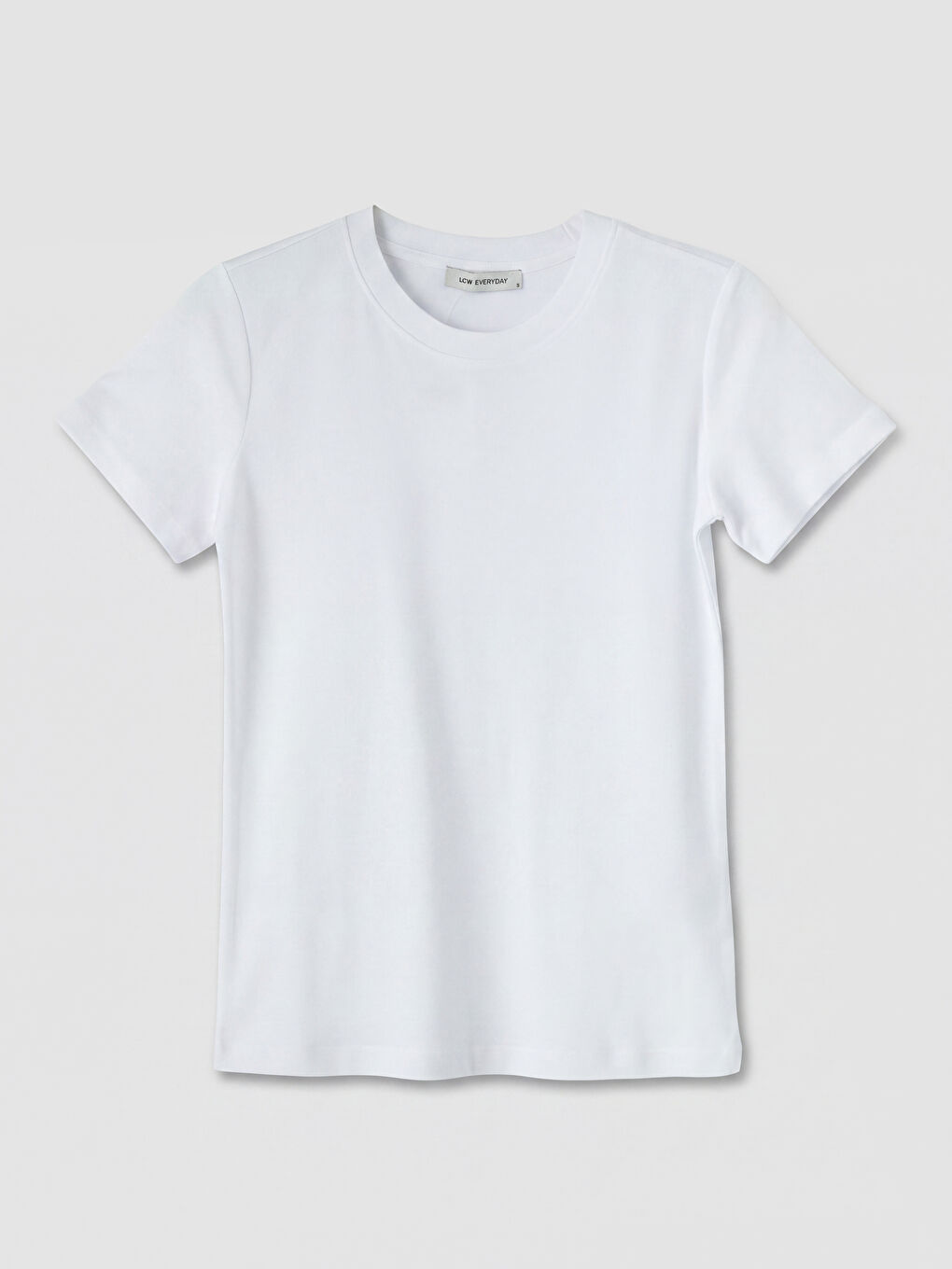 Beyaz Bisiklet Yaka Kadın Tişört