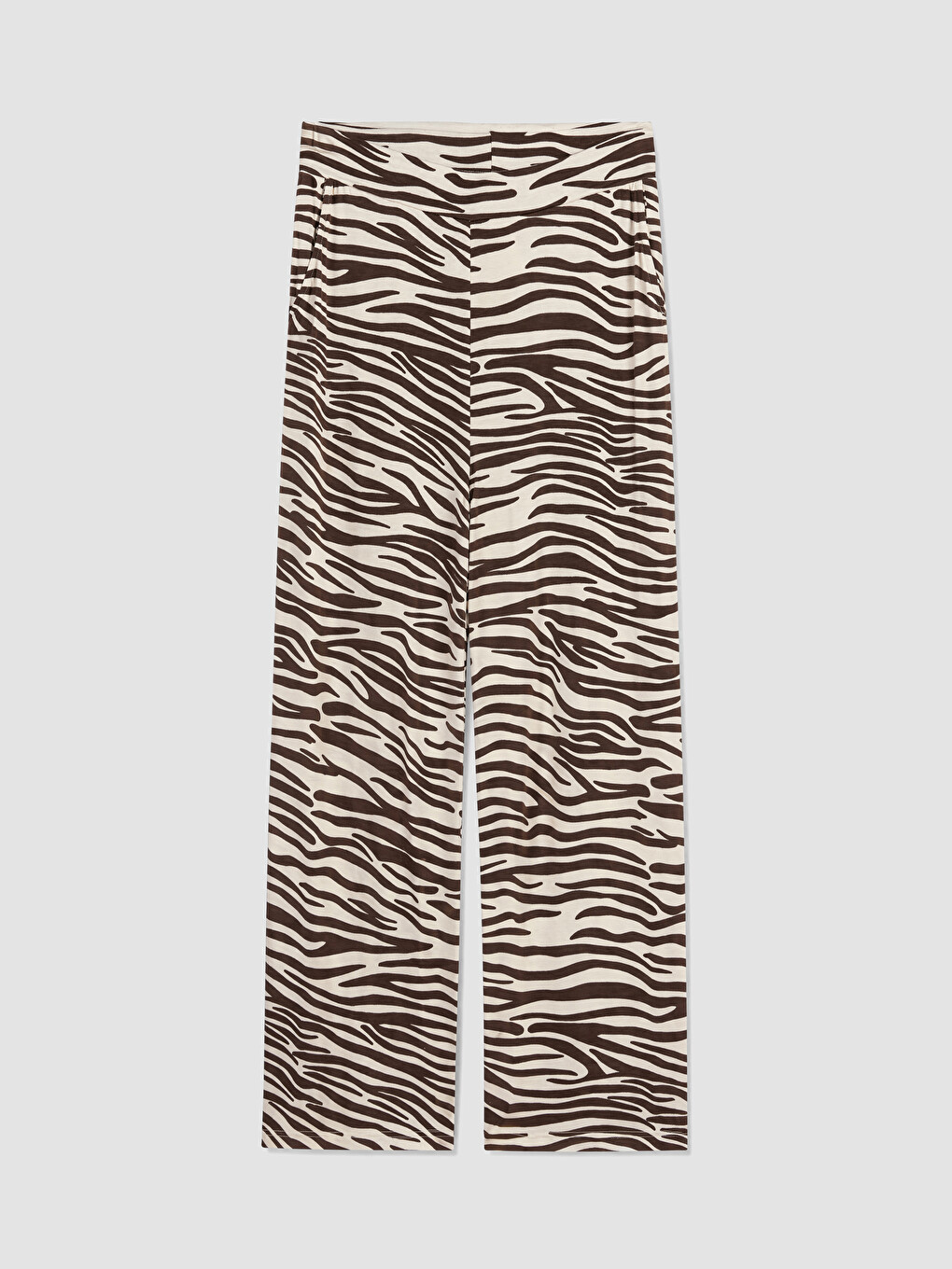 Kahverengi Beli Lastikli Leopar Desenli Kadın Pantolon-2