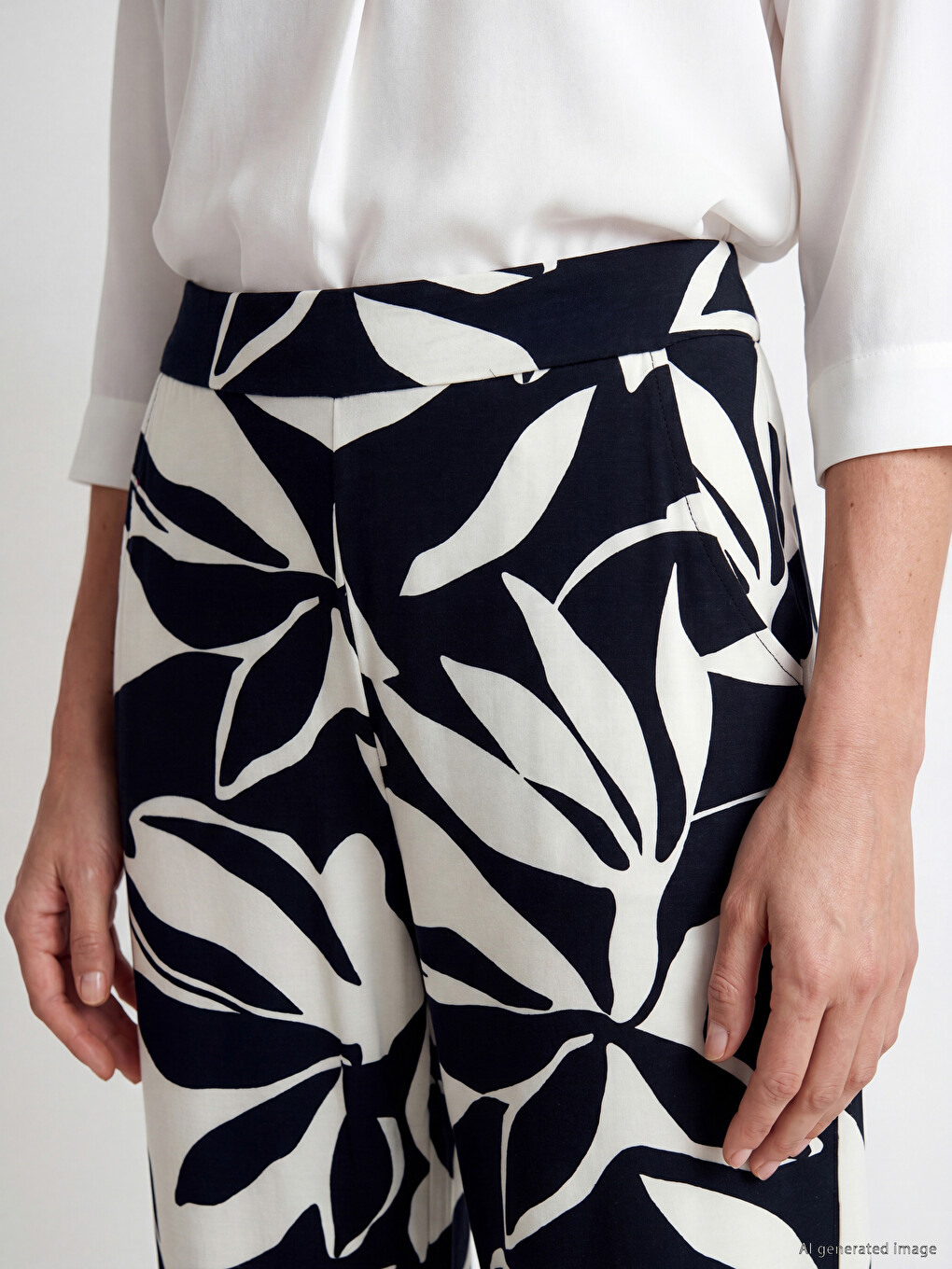 Elastic Waist Patterned Women's Trousers-2