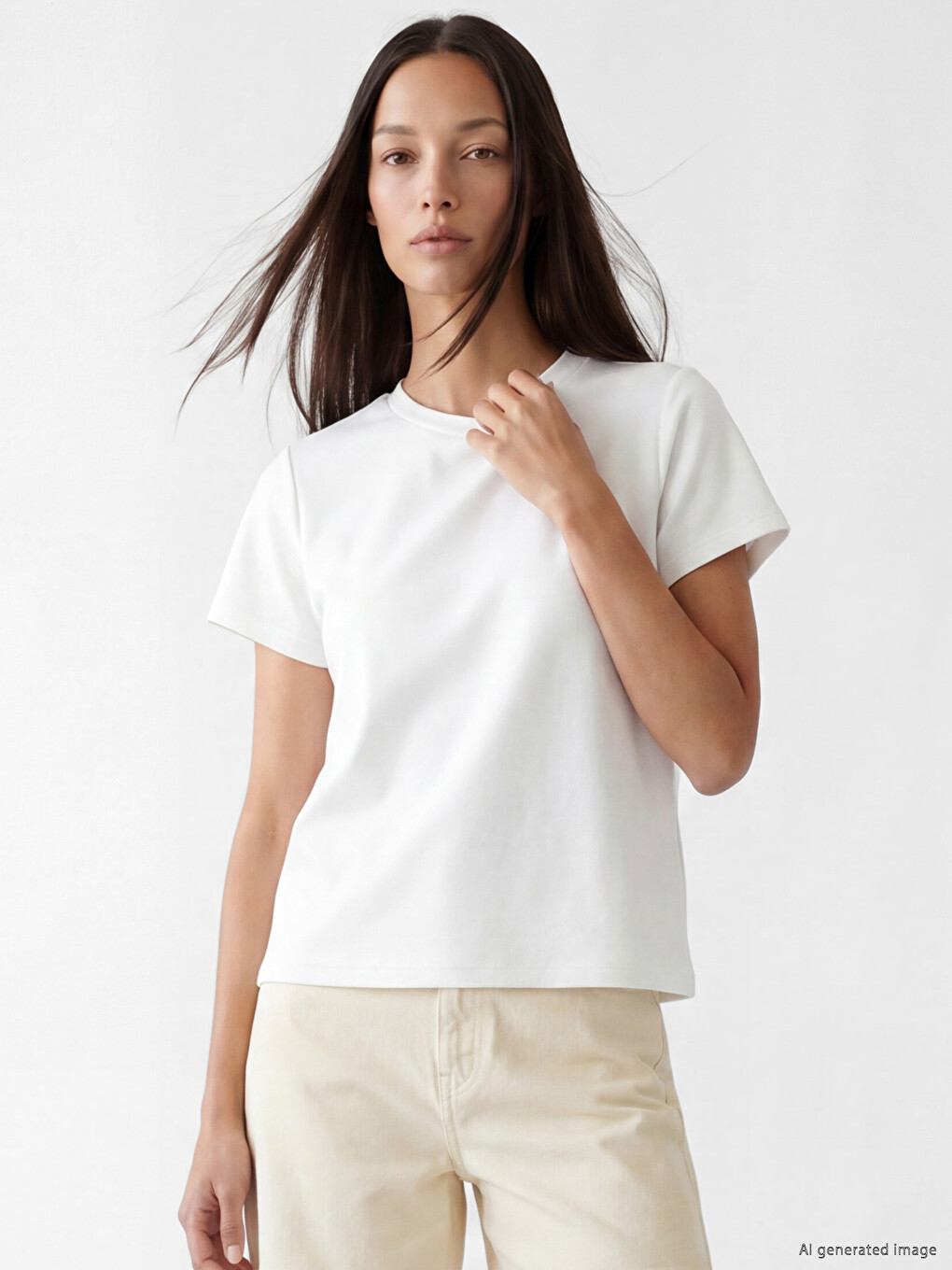 Beyaz Bisiklet Yaka Soft Touch Kadın Tişört